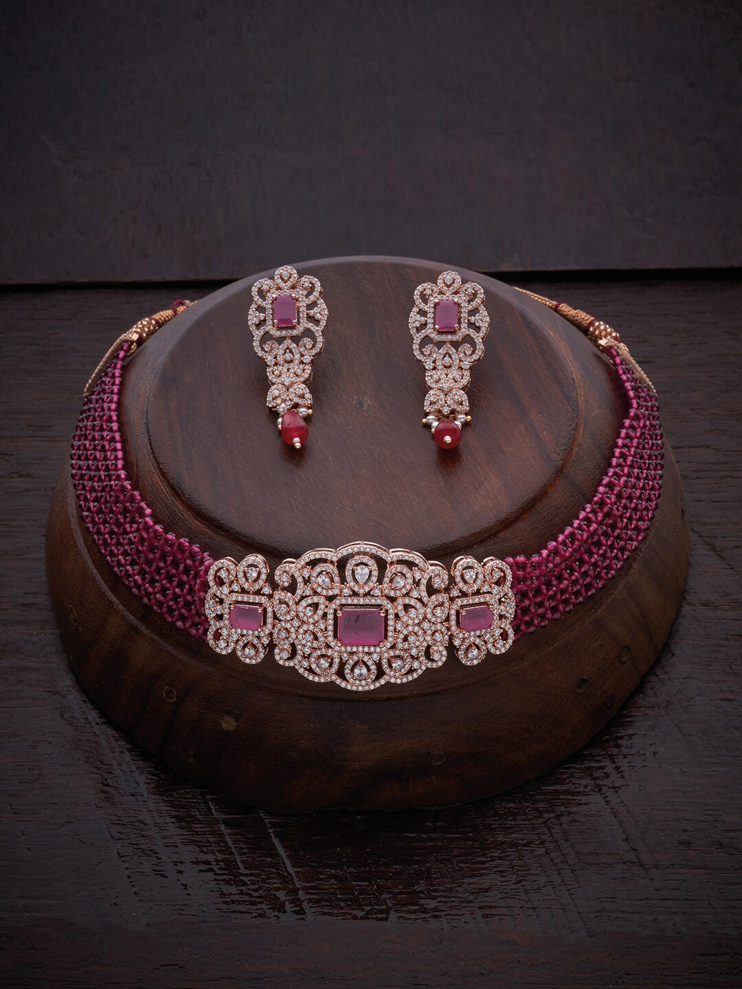 

Kushal's Fashion Jewellery Red & Rose Gold-Plated Necklace Set