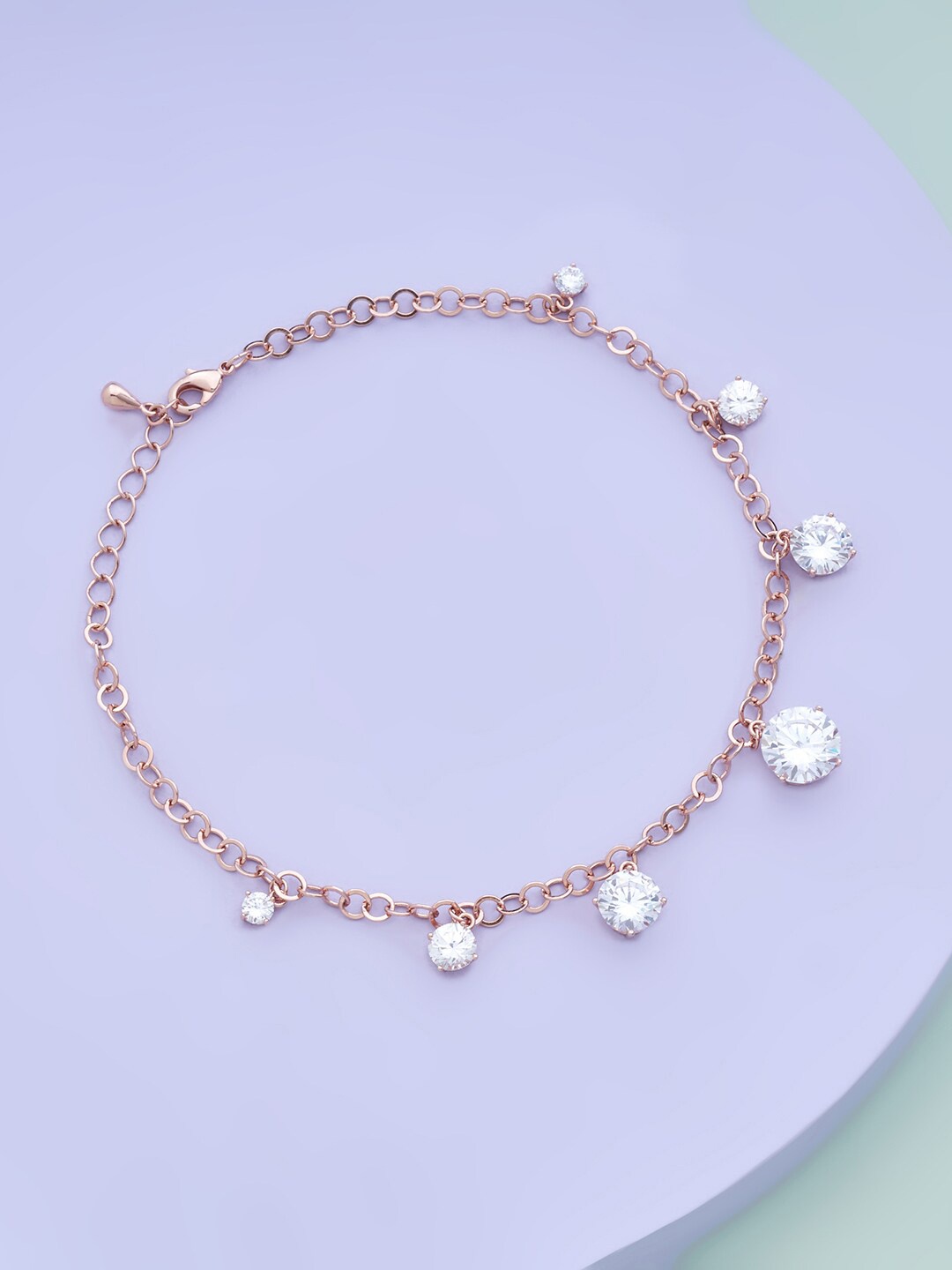 

Kushal's Fashion Jewellery Rose Gold-Plated & White Embellished Anklet