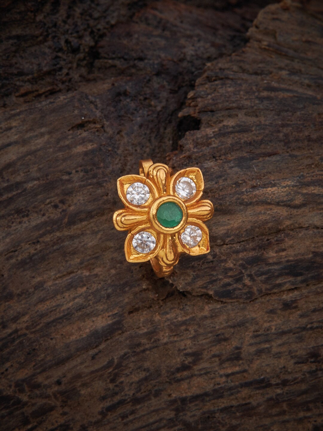 

Kushal's Fashion Jewellery Gold Toned & Green 92.5 Silver Stone Studded Nose Pin