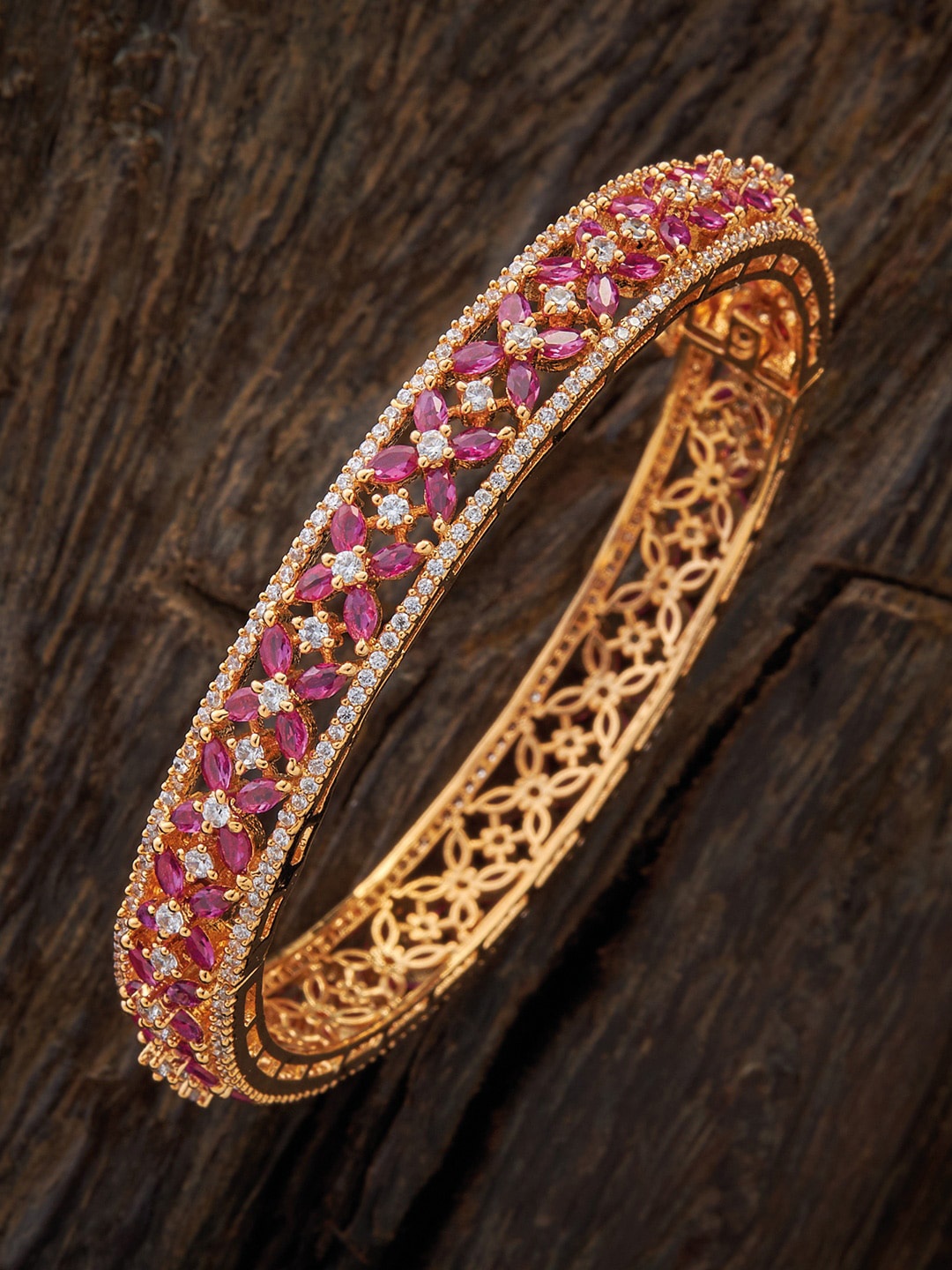 

Kushal's Fashion Jewellery Women Gold-Plated Red CZ Studded Bangles