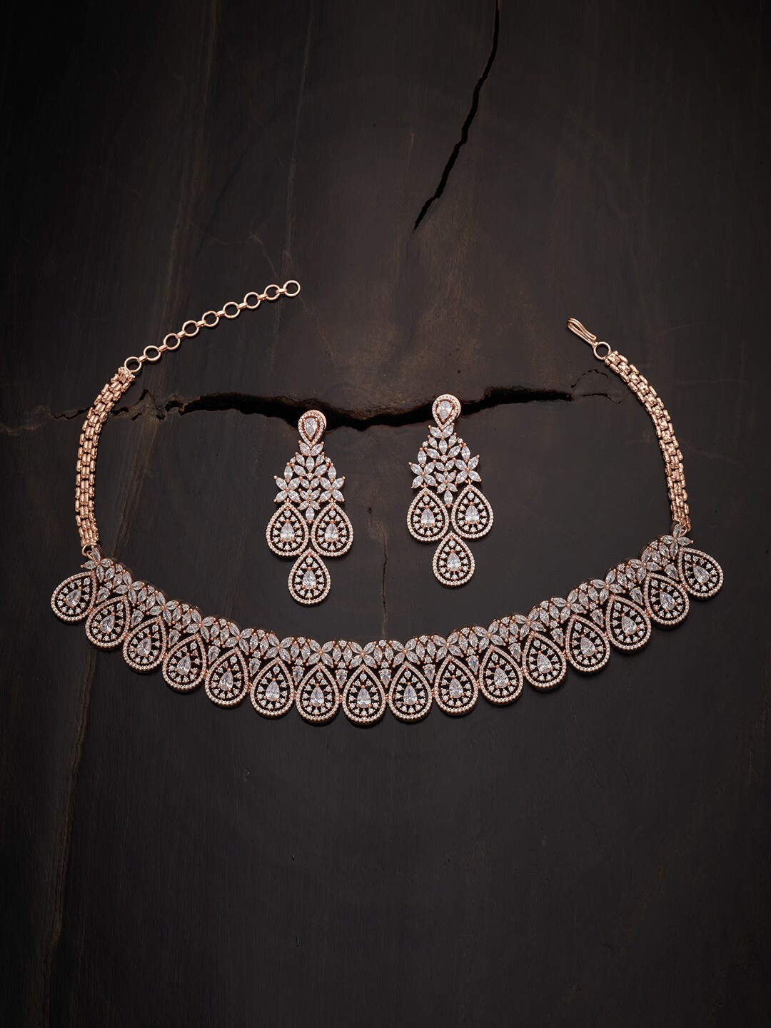 

Kushal's Fashion Jewellery Rose Gold-Plated CZ Studded Jewellery Set