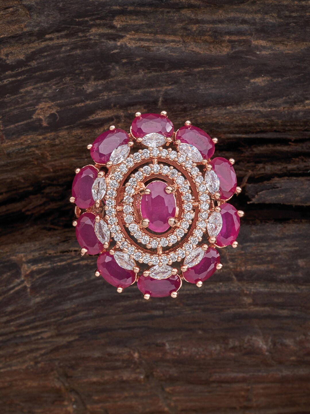 

Kushal's Fashion Jewellery Pink Rose Gold-Plated CZ Studded Adjustable Finger Ring