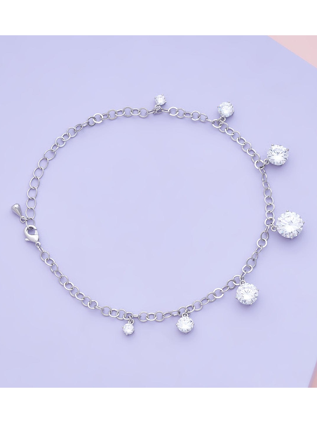 

Kushal's Fashion Jewellery White Cubic Zirconia Studded Rhodium Plated Anklet
