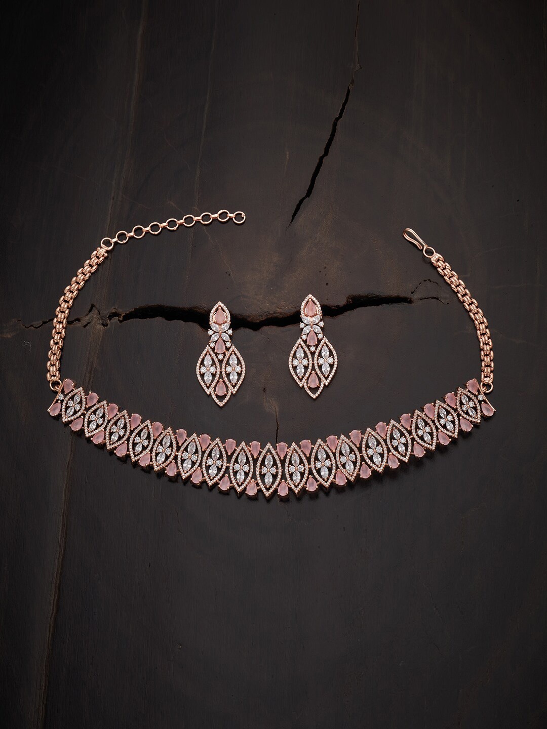 

Kushal's Fashion Jewellery Rose Gold-Plated CZ Studded Jewellery Set, Pink