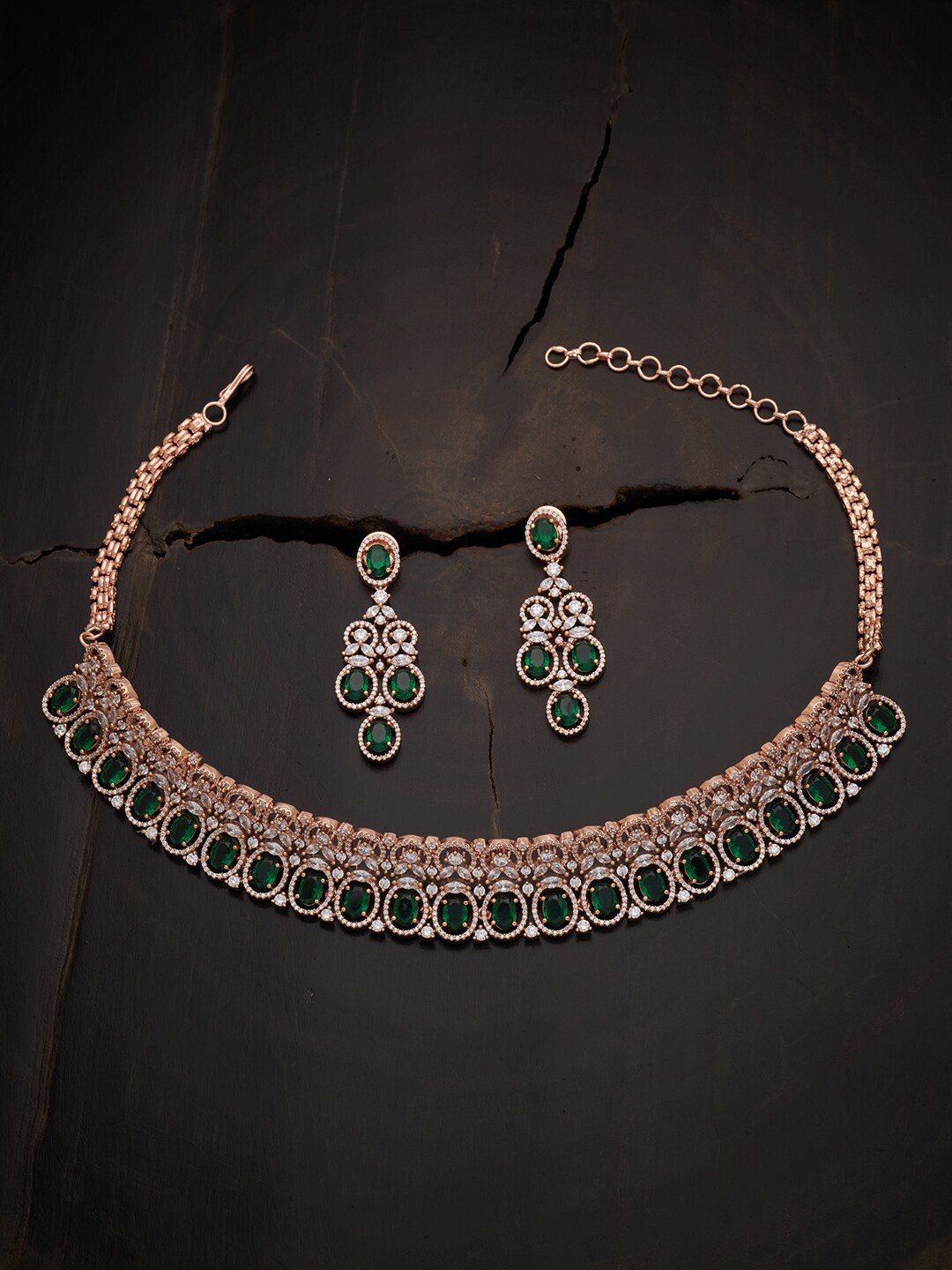 

Kushal's Fashion Jewellery Rose Gold-Plated CZ Studded Jewellery Set, Green