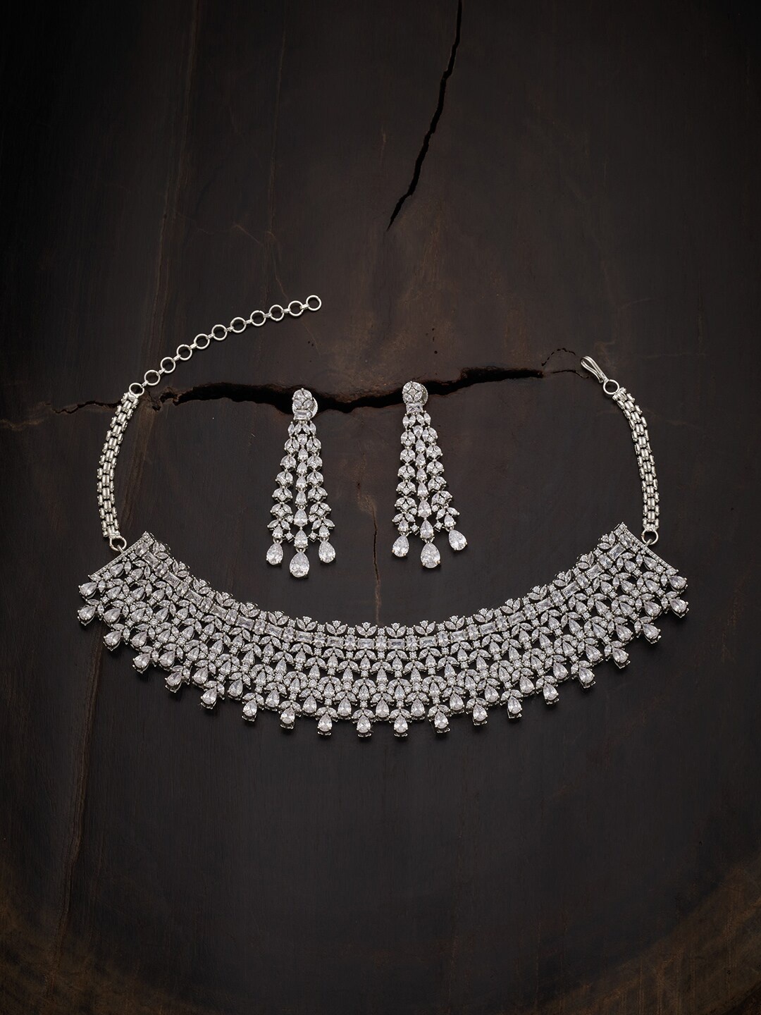 

Kushal's Fashion Jewellery Rhodium-Plated CZ Studded Jewellery Set, White