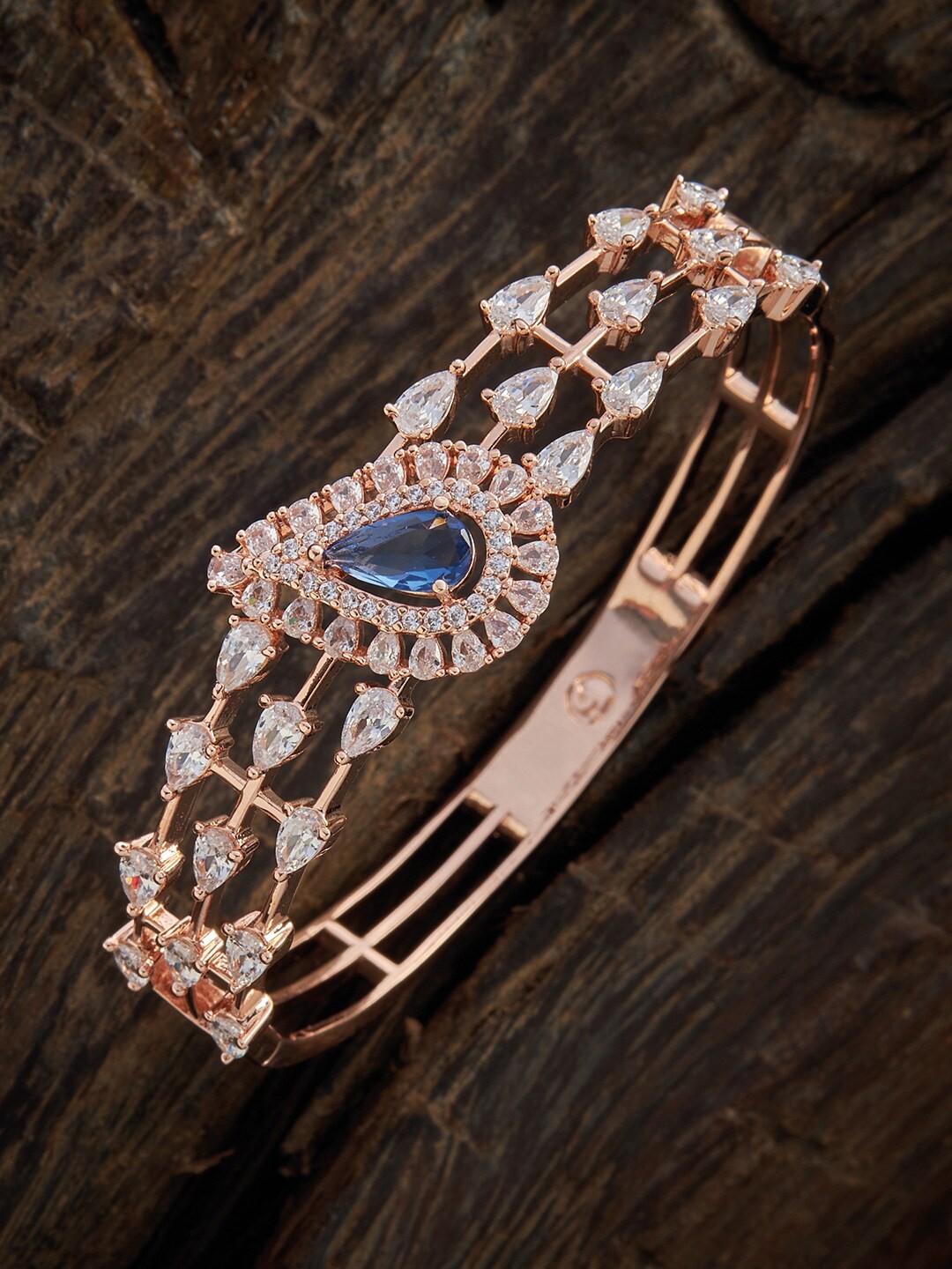 

Kushal's Fashion Jewellery Women Rose Gold & White Cubic Zirconia Rose Gold-Plated Kada Bracelet