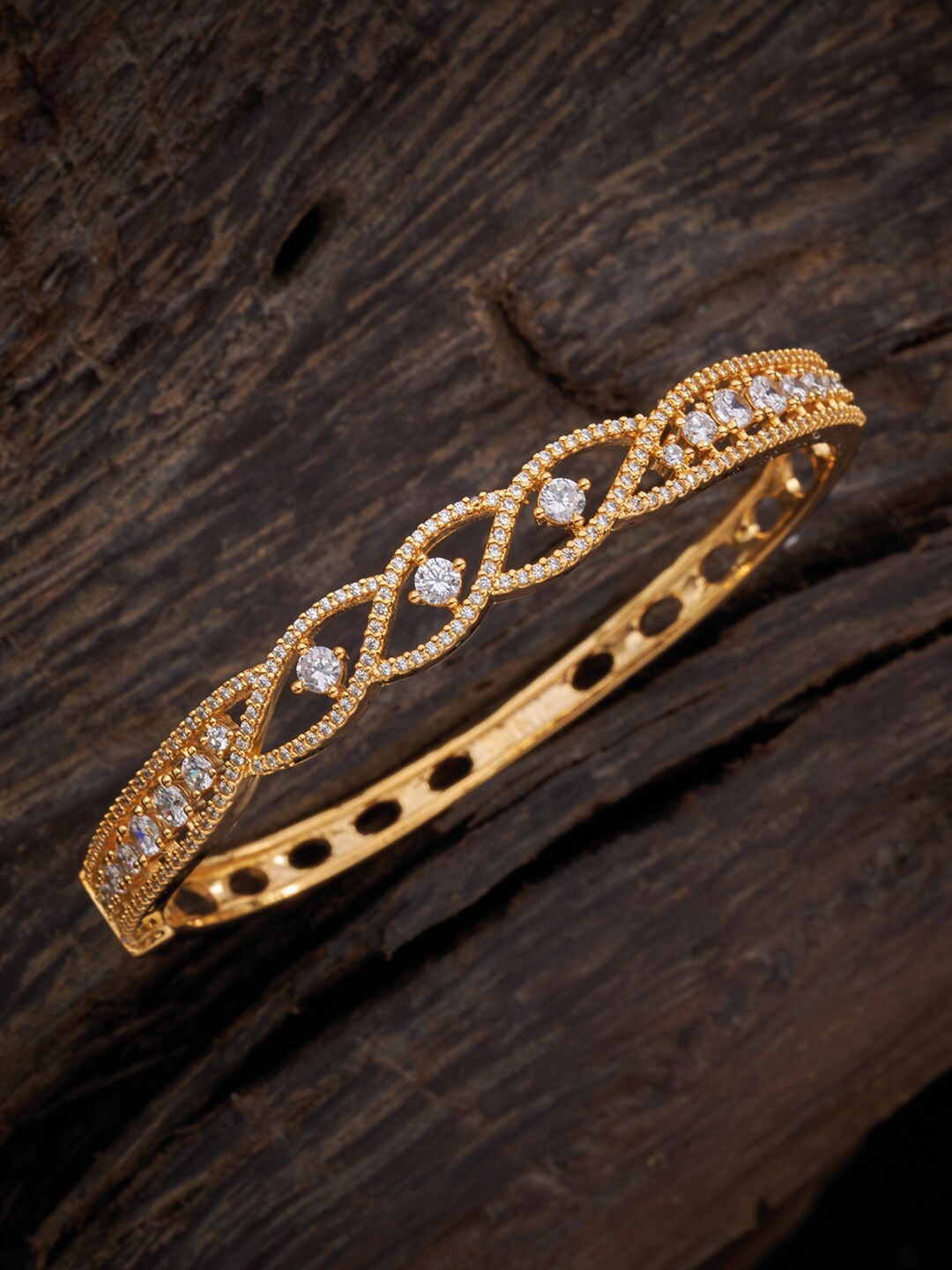 

Kushal's Fashion Jewellery Women Gold-Toned & White Cubic Zirconia Gold-Plated Kada Bracelet