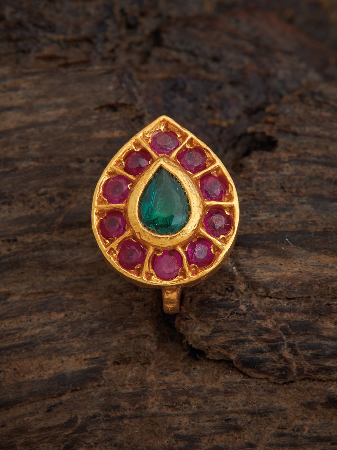 

Kushal's Fashion Jewellery Women 92.5 Silver Gold-Toned & Pink Stone Studded Nose Pin