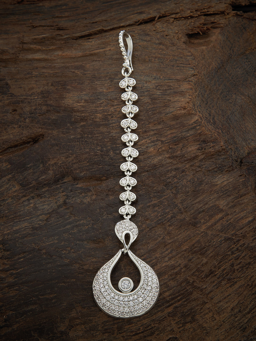 

Kushal's Fashion Jewellery Silver Rhodium-Plated Cubic Zirconia Maang Tikka