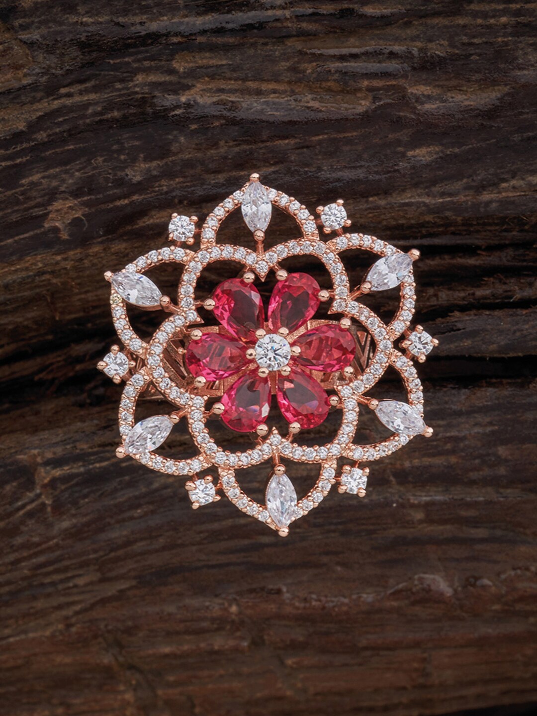 

Kushal's Fashion Jewellery Rose Gold-Plated Ruby & CZ Studded Finger Ring, Red