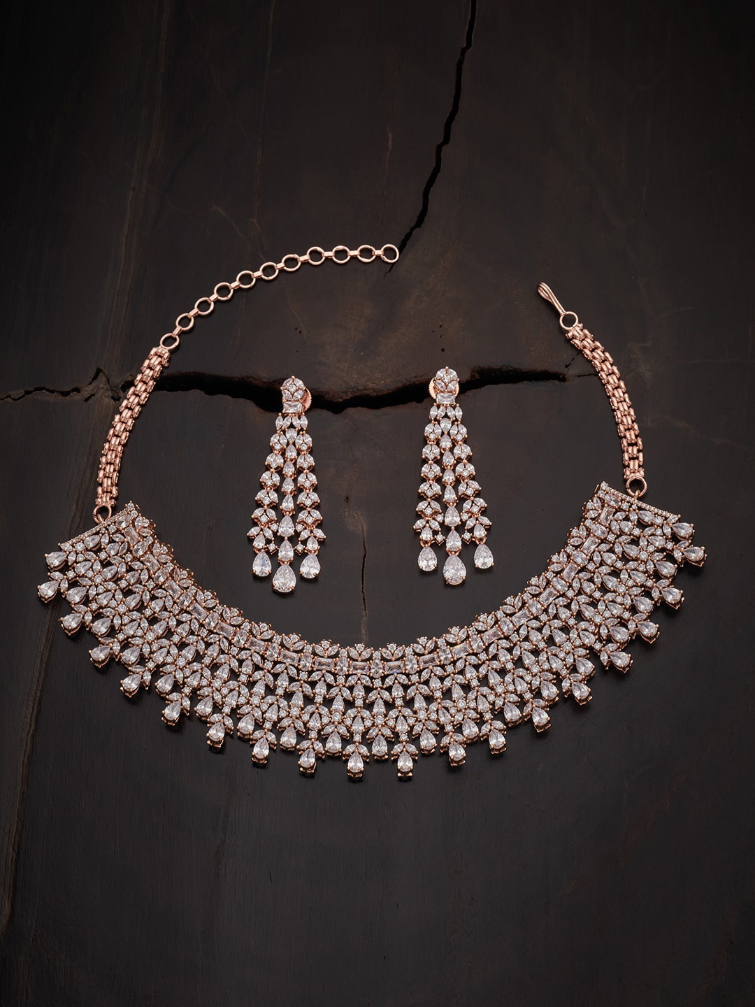 

Kushal's Fashion Jewellery White Rose Gold Plated Cubic Zirconia Studded Jewellery Set