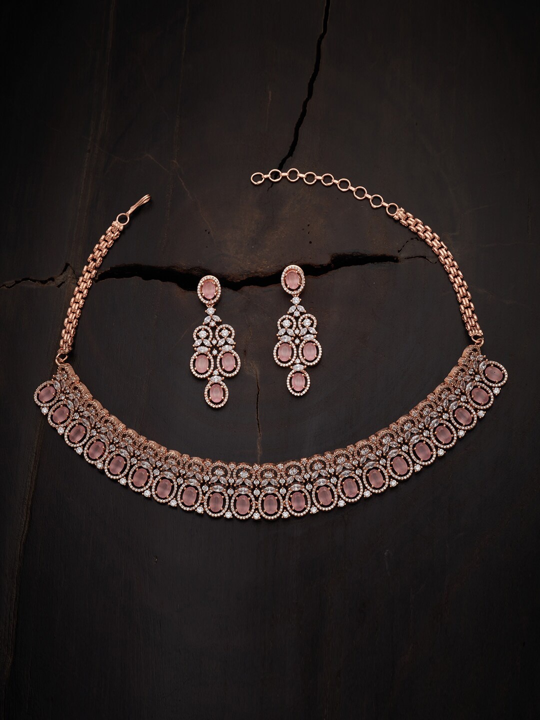 

Kushal's Fashion Jewellery Rose Gold-Plated & Pink CZ Studded Jewellery Set