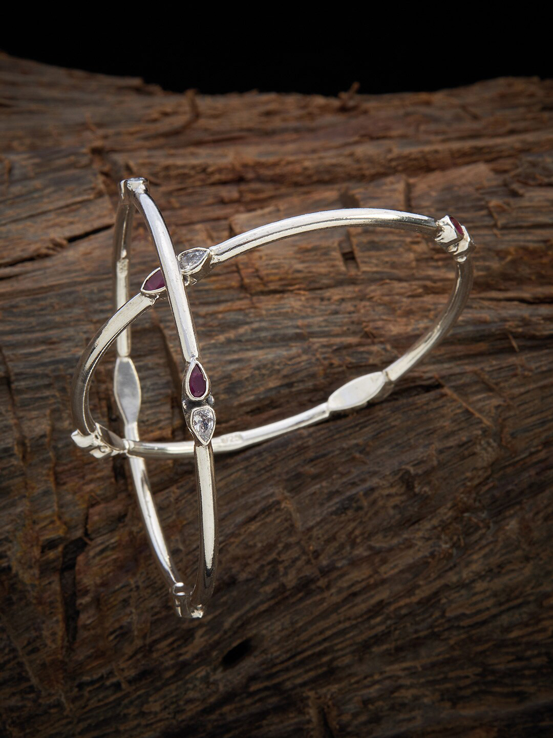 

Kushals Fashion Jewellery Women Set of 2 92.5 Silver-Plated White Purple Stoned Bangles