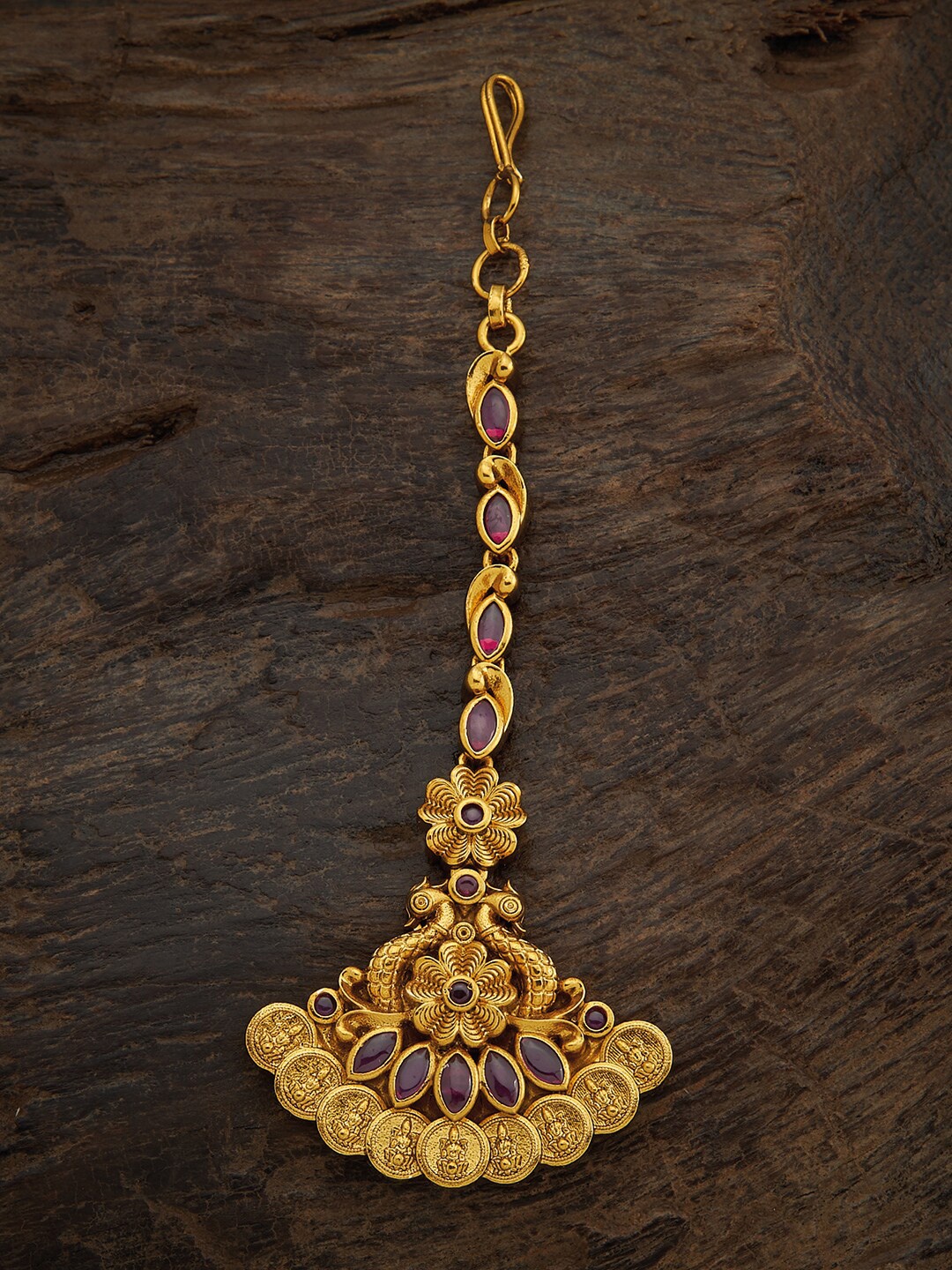 

Kushal's Fashion Jewellery Gold-Toned & Red Artificial Stone Studded Maang Tikka