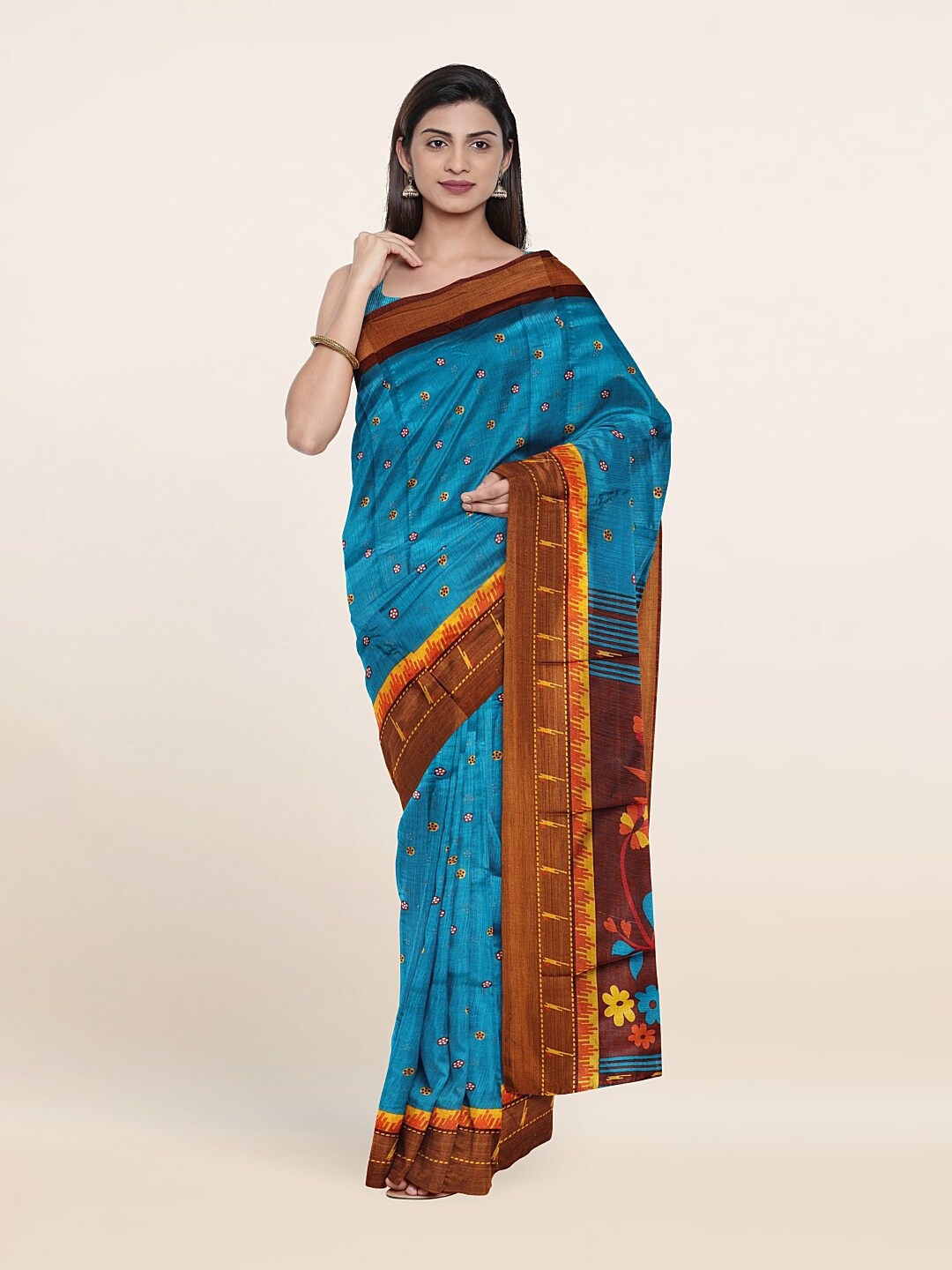 

Pothys Blue & Maroon Floral Saree