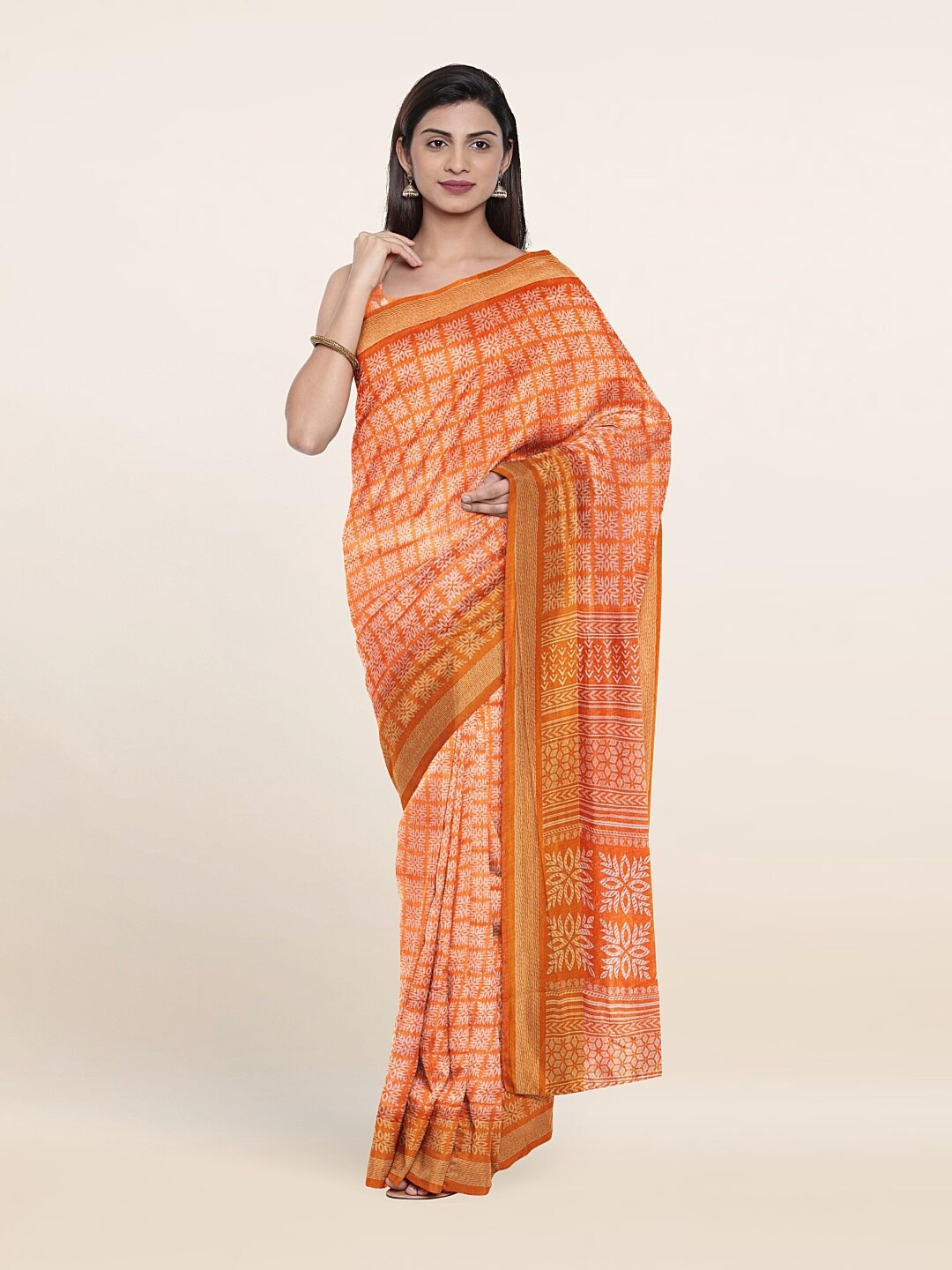 

Pothys Orange & White Ethnic Motifs Saree