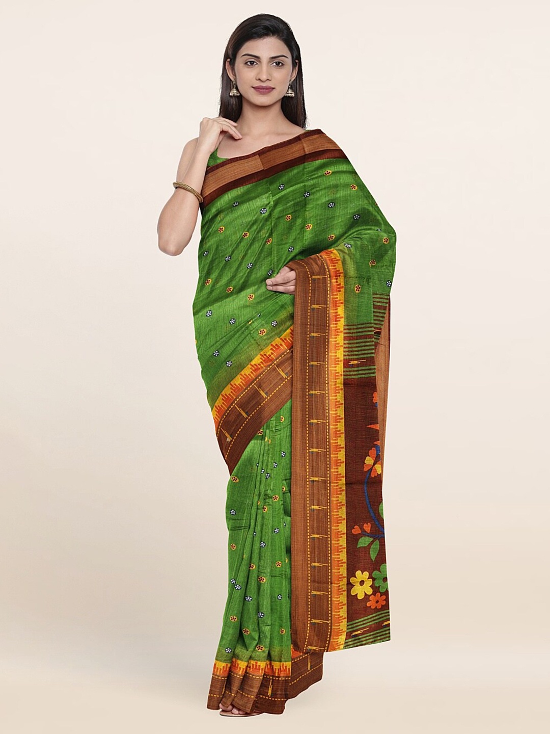 

Pothys Green & Blue Ethnic Motifs Saree