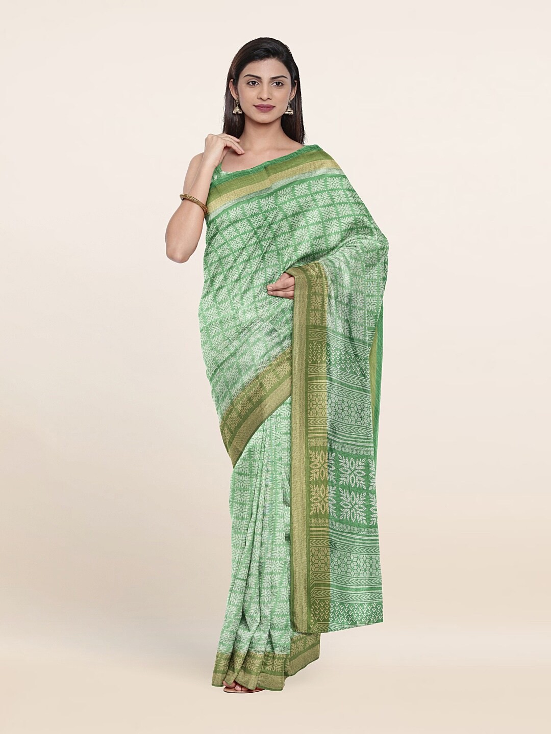 

Pothys Green & White Floral Saree