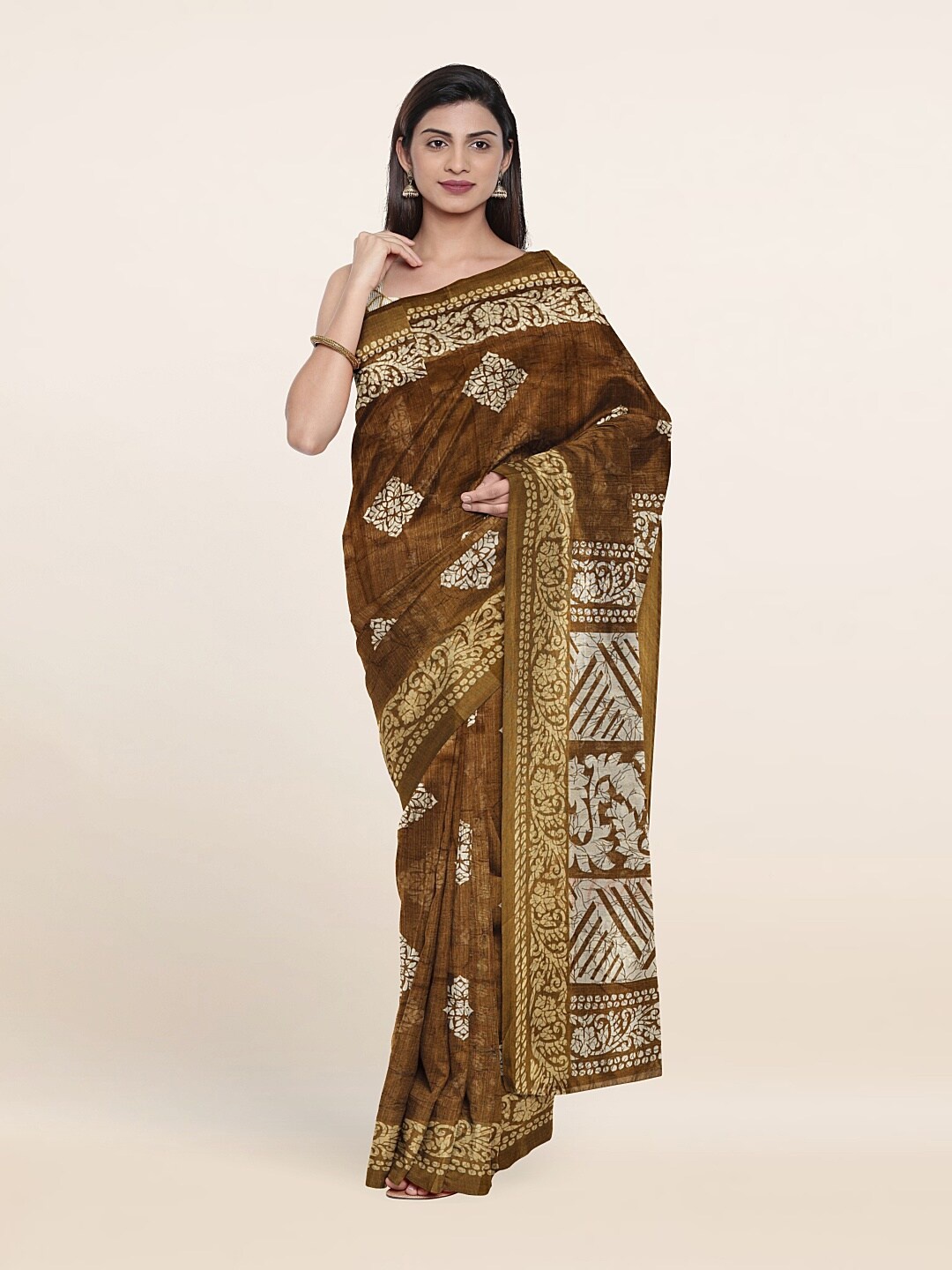 

Pothys Brown & Off White Ethnic Motifs Saree