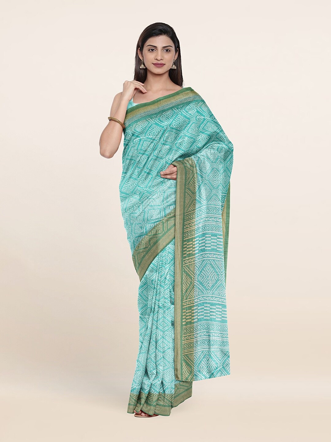 

Pothys Blue & White Zari Printed Saree