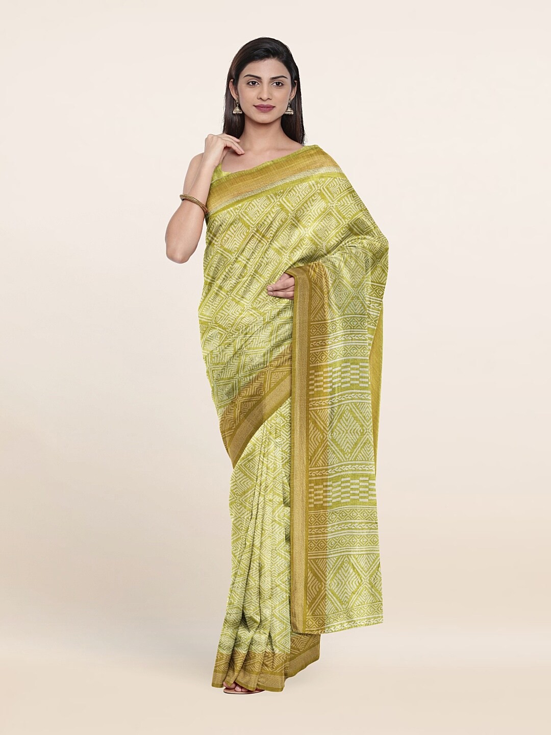 

Pothys Green & Beige Printed Saree