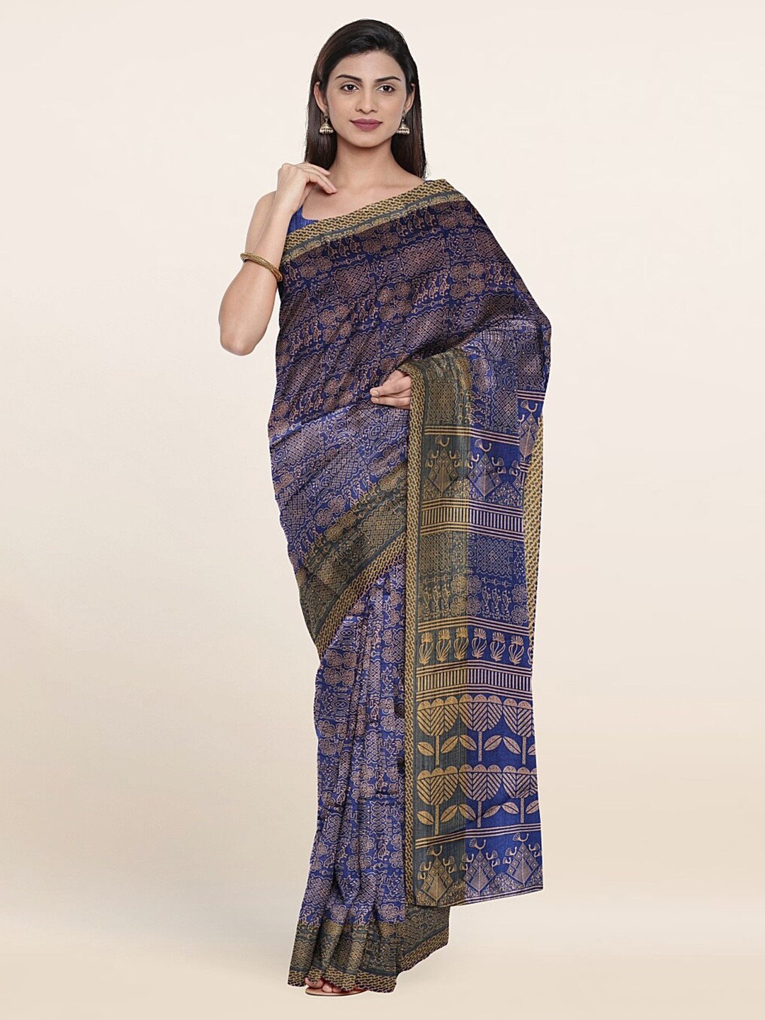 

Pothys Blue & Yellow Floral Saree