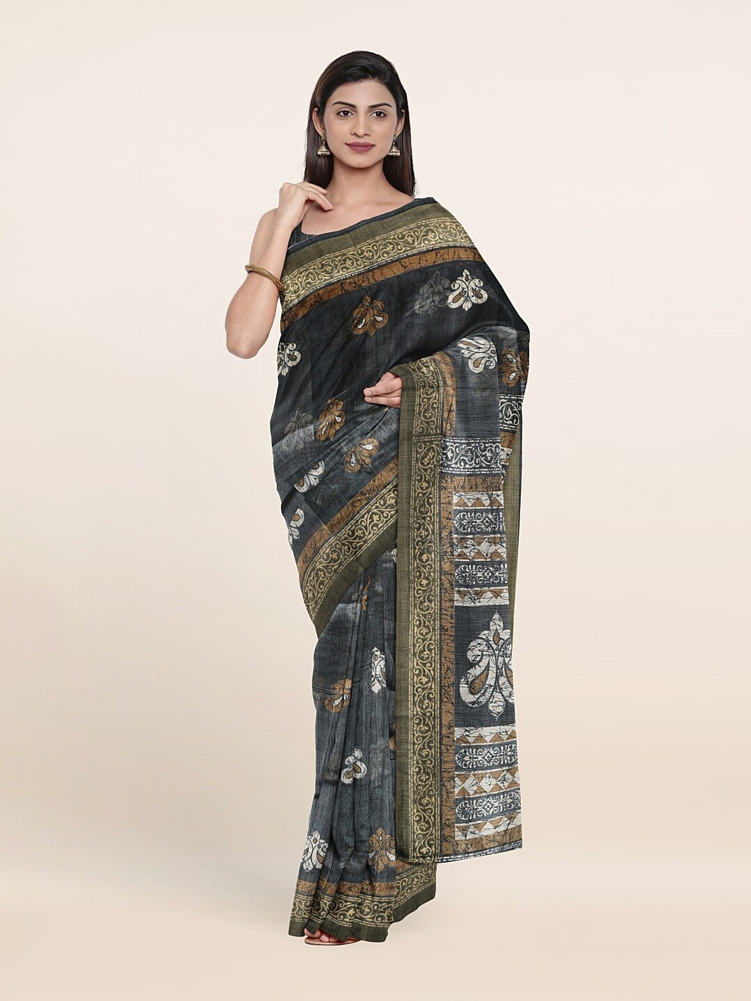 

Pothys Blue & Brown Floral Saree