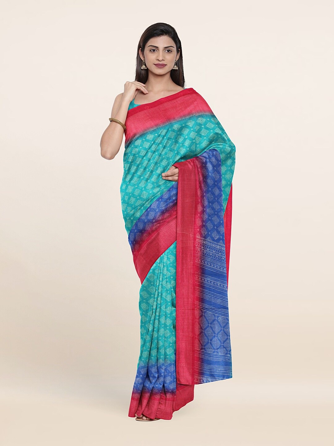 

Pothys Green & Pink Cotton Blend Saree