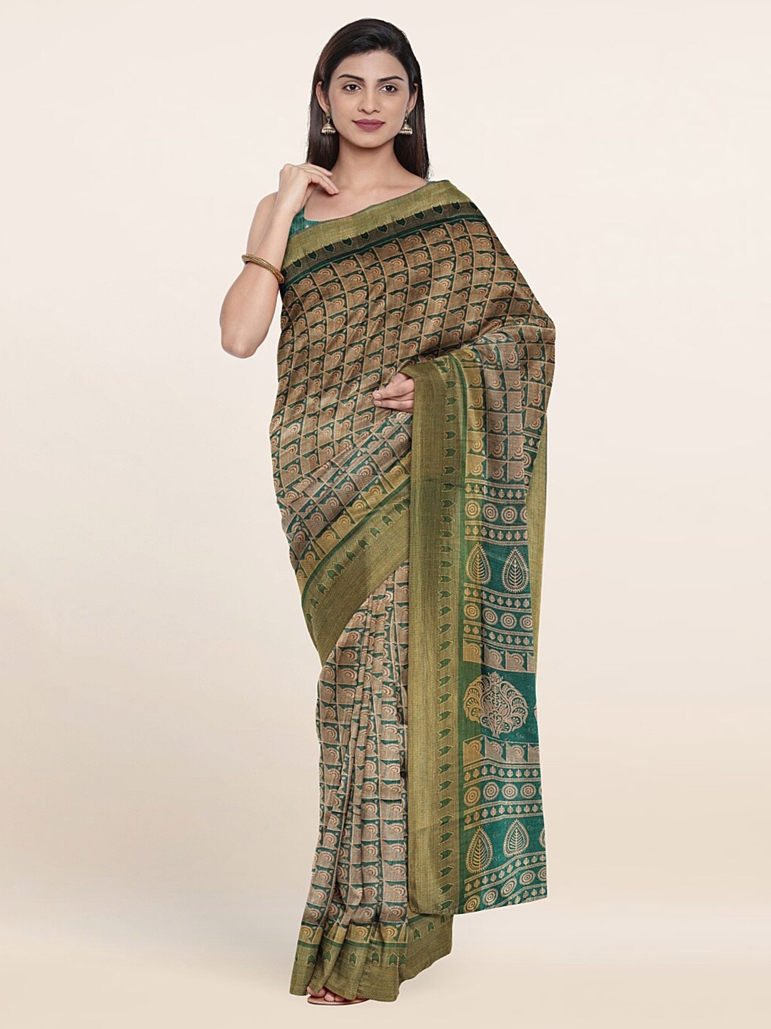 

Pothys Green & Olive Green Printed Cotton Saree