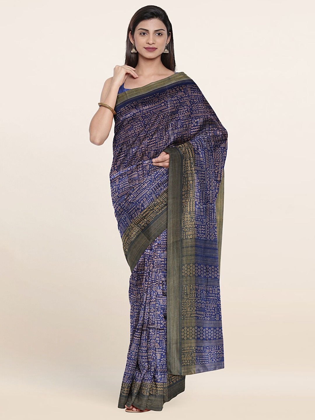 

Pothys Blue & Cream-Coloured Printed Cotton Saree