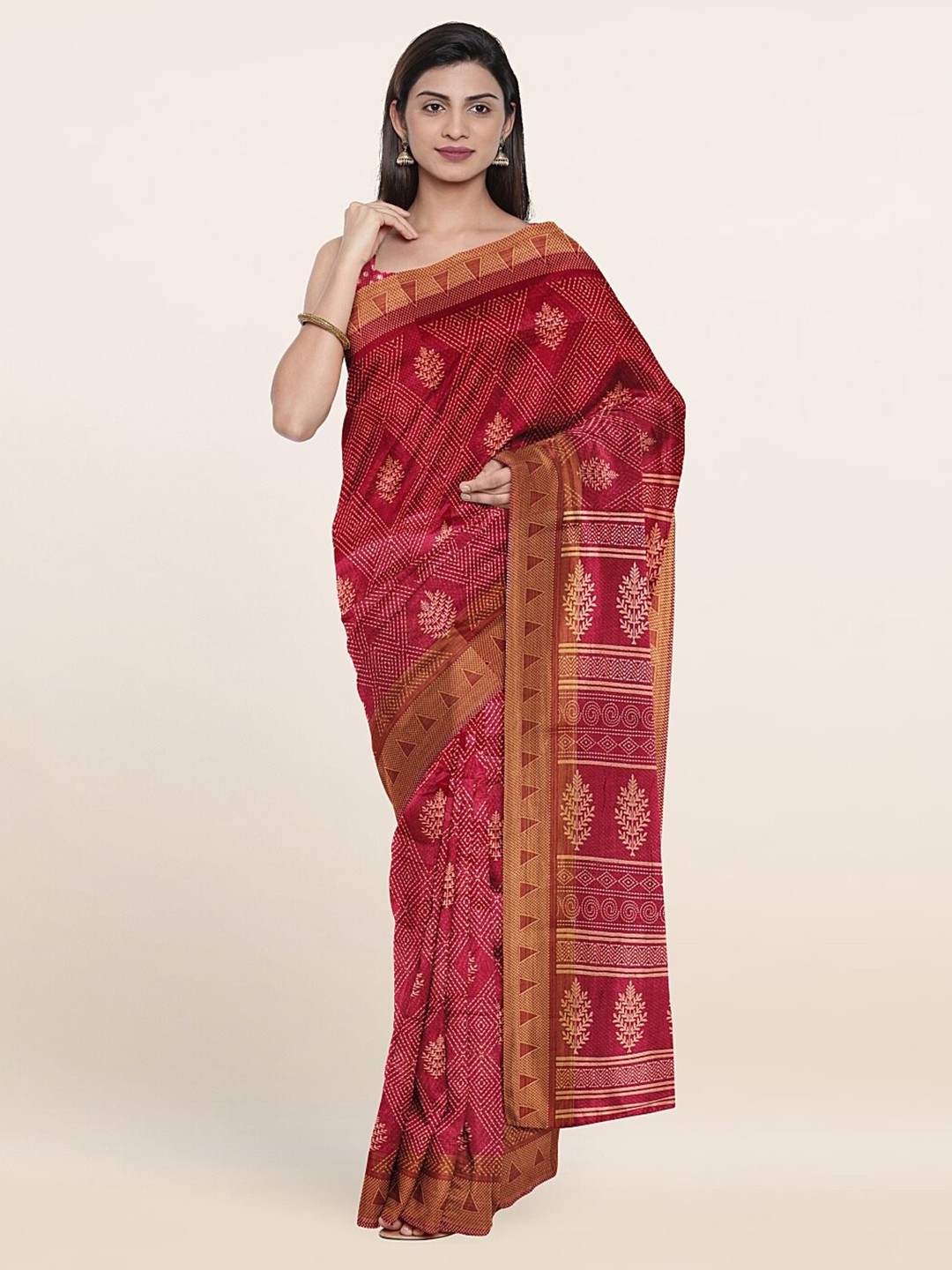 

Pothys Purple & Brown Floral Printed Cotton Saree