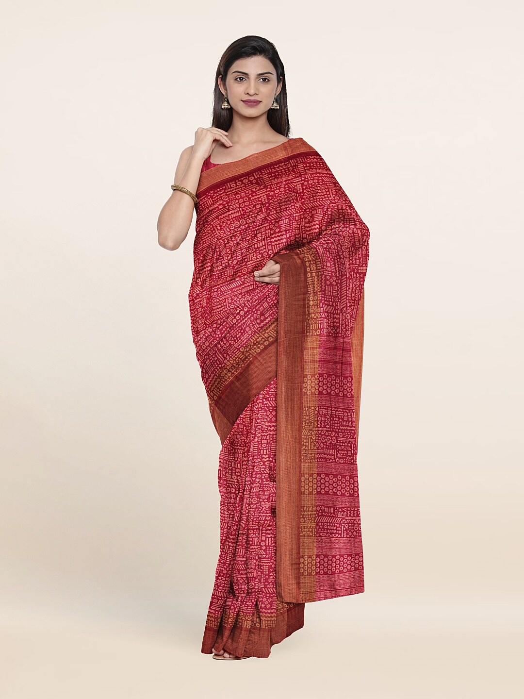 

Pothys Purple & Brown Printed Cotton Saree