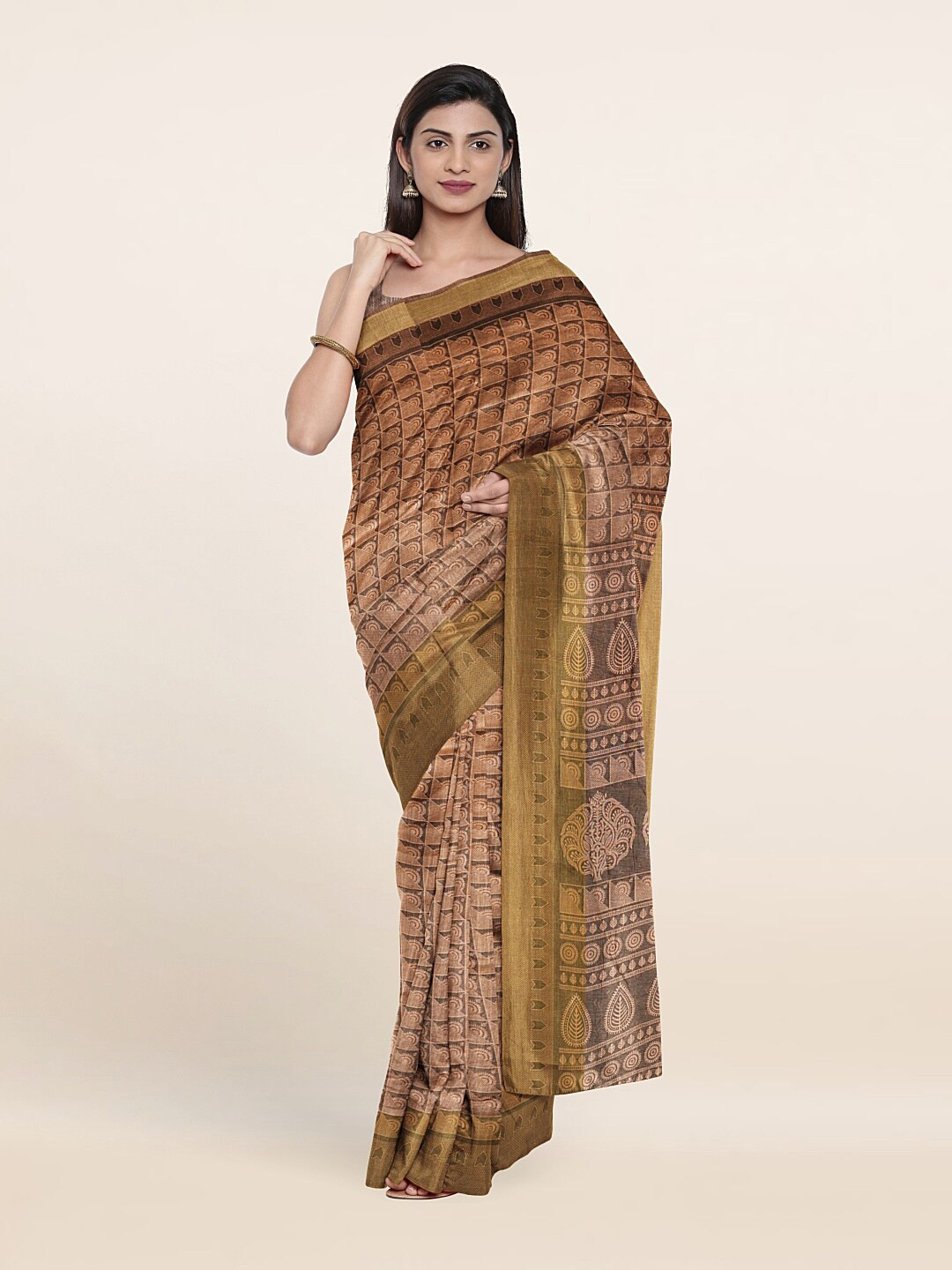 

Pothys Brown & Cream-Coloured Printed Cotton Saree