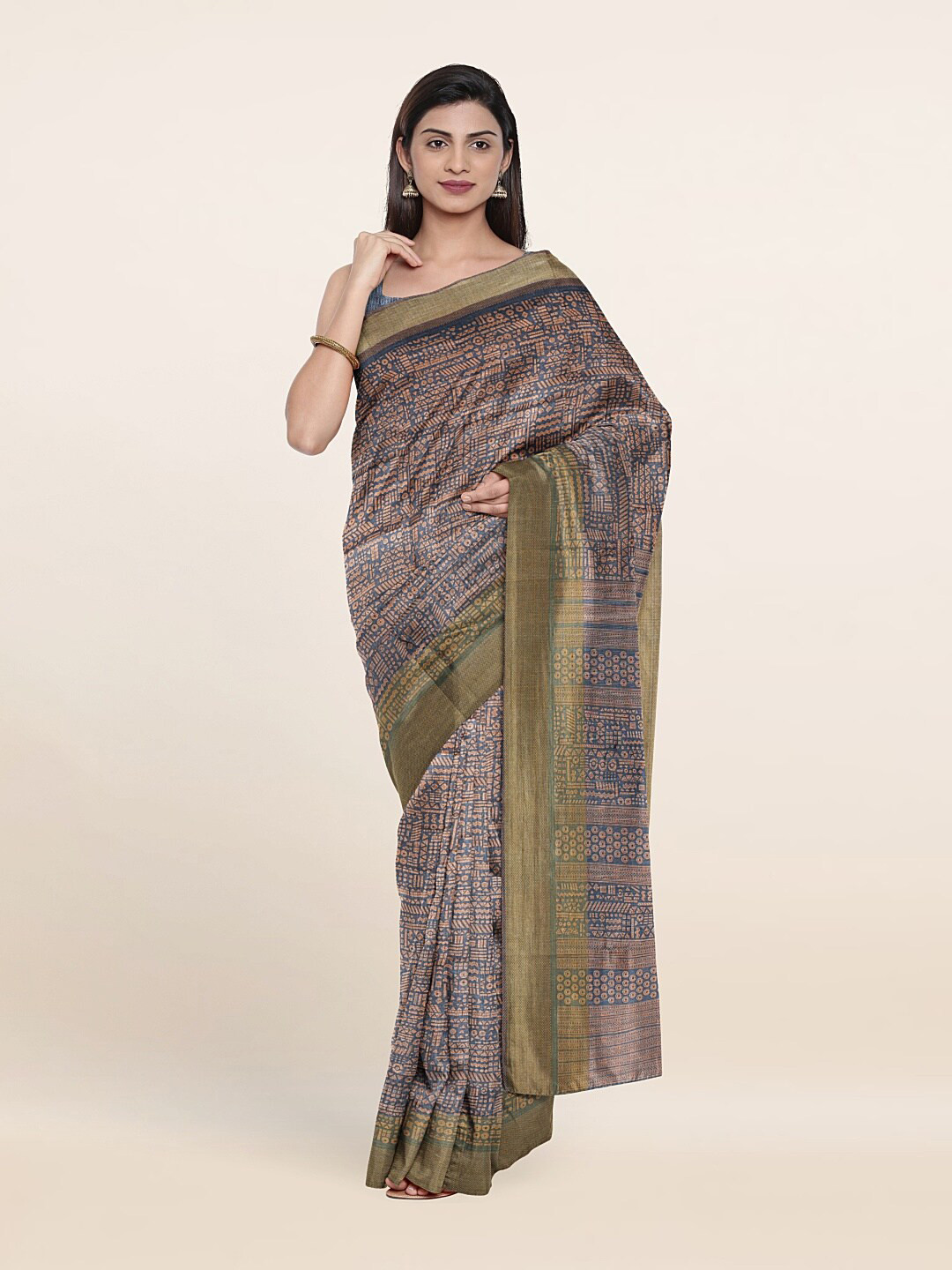 

Pothys Blue & Green Printed Cotton Saree