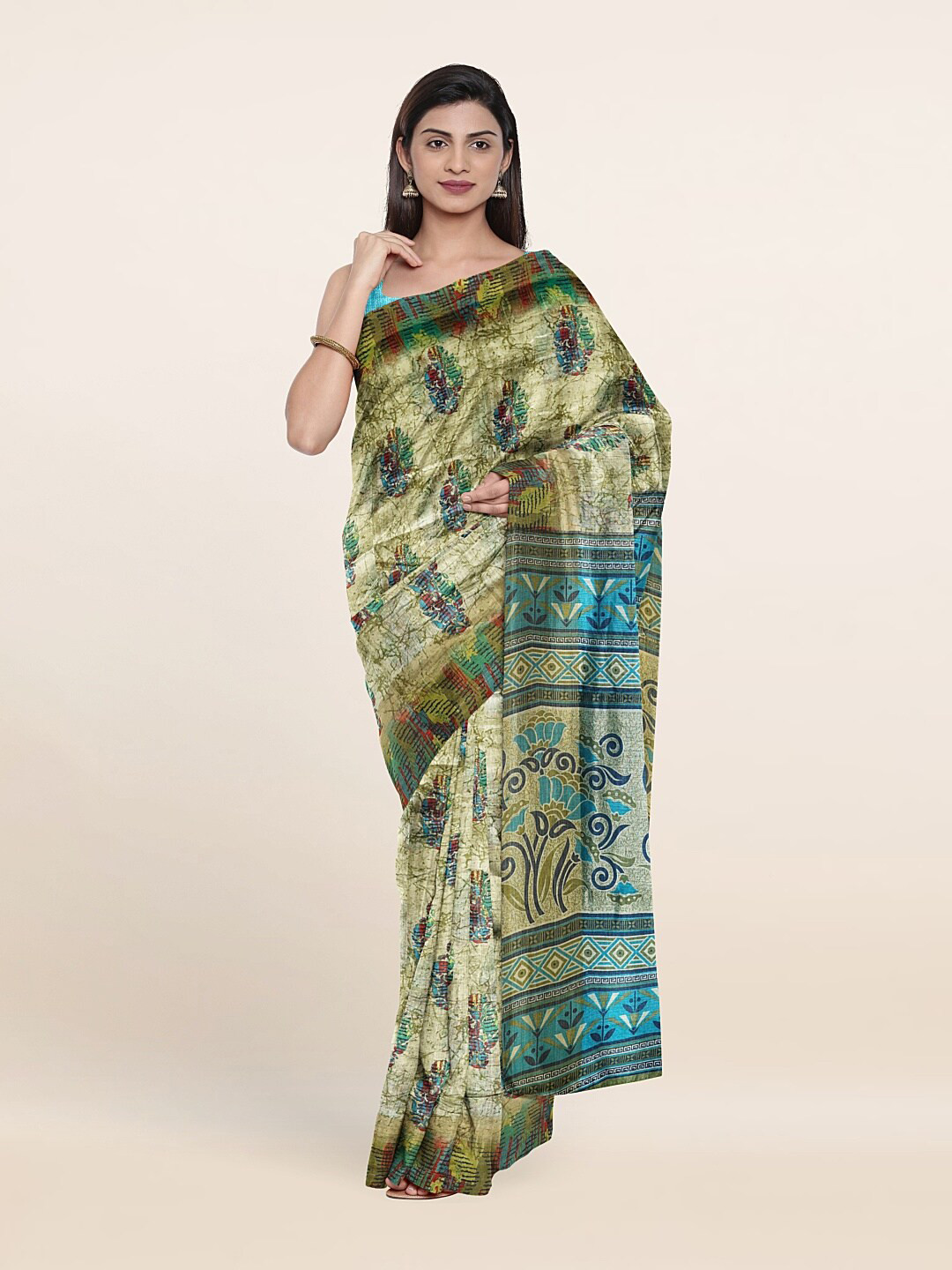

Pothys Green & Blue Floral Printed Cotton Saree