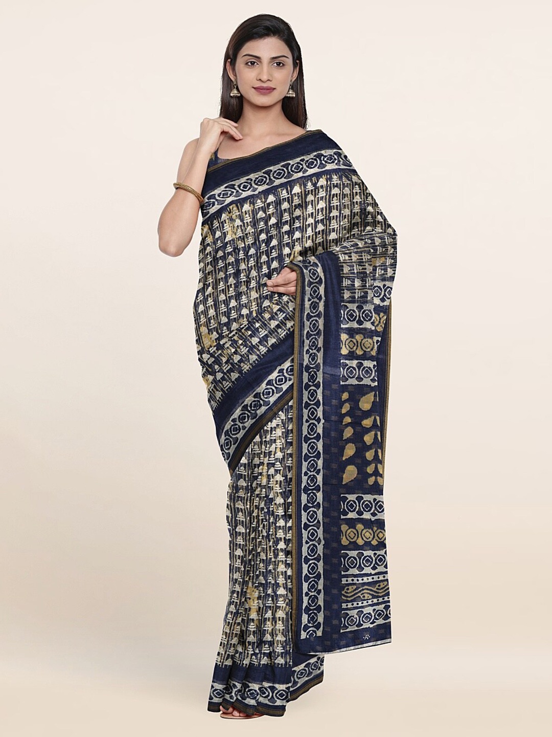 

Pothys Navy Blue & White Printed Cotton Saree