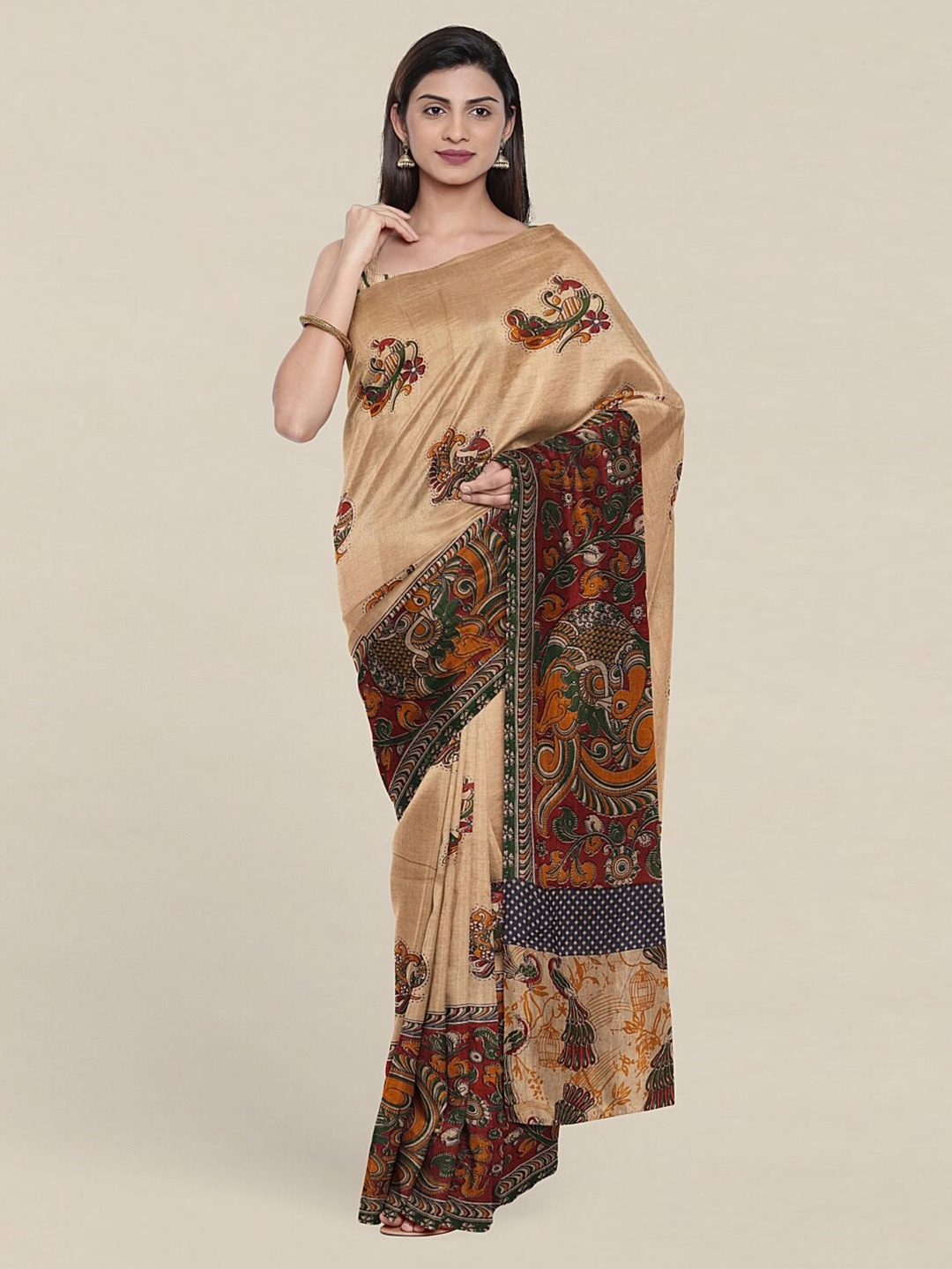 

Pothys Cream-Coloured & Maroon Ethnic Motifs Saree