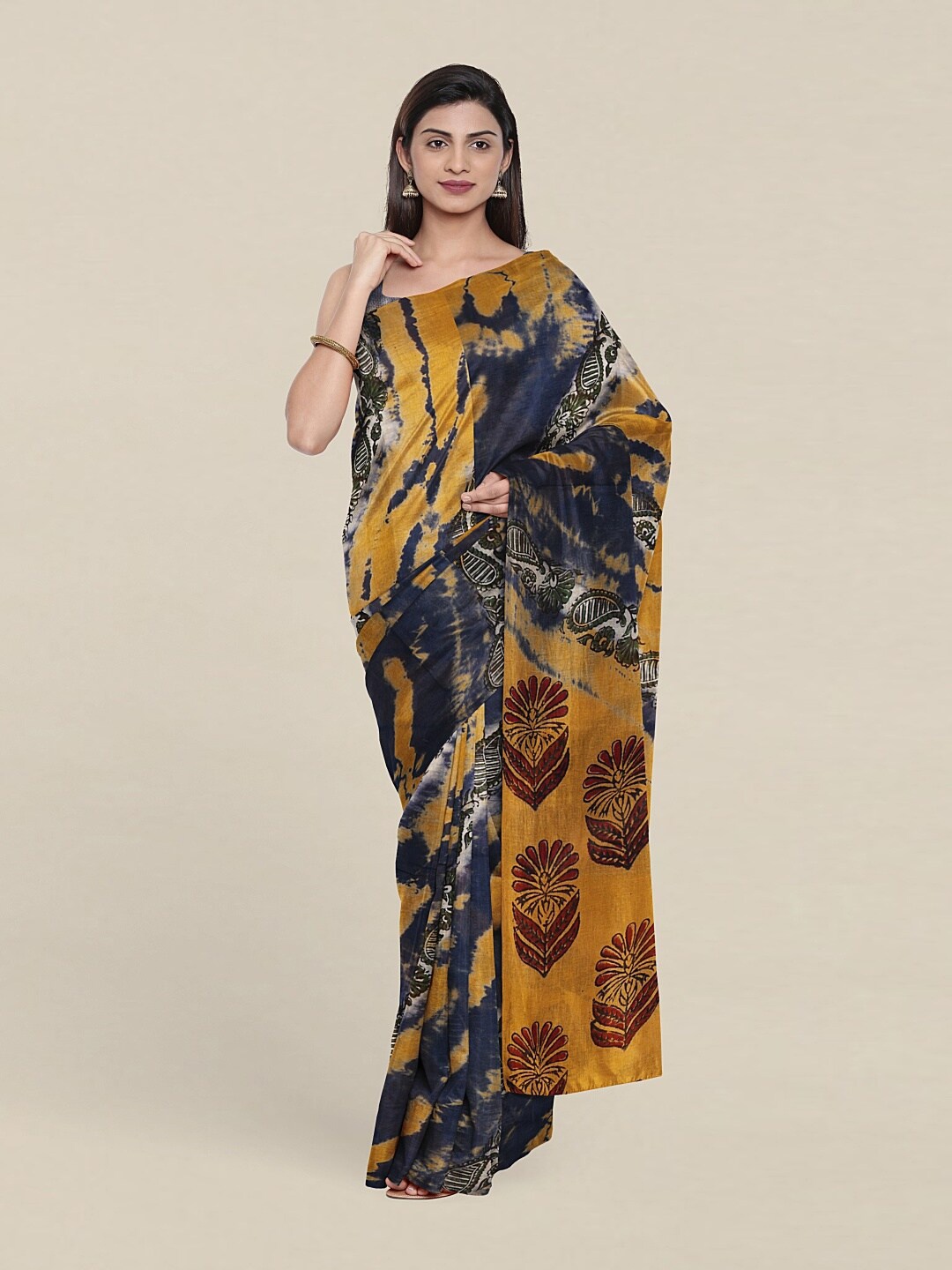 

Pothys Navy Blue & Mustard Tie and Dye Saree
