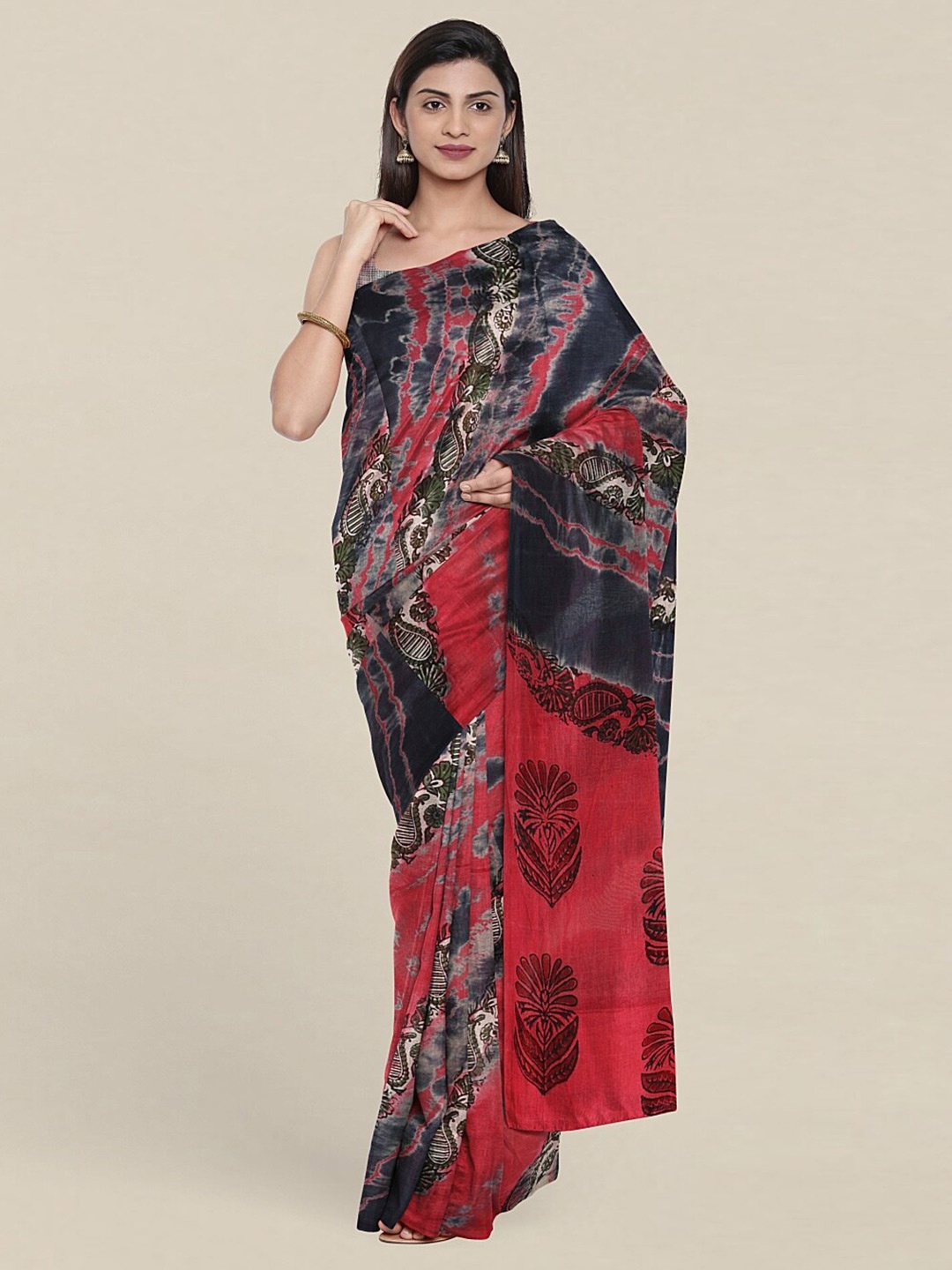 

Pothys Grey & Red Ethnic Motifs Saree