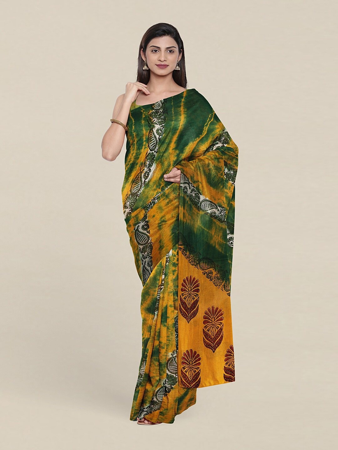 

Pothys Green & Yellow Paisley Saree