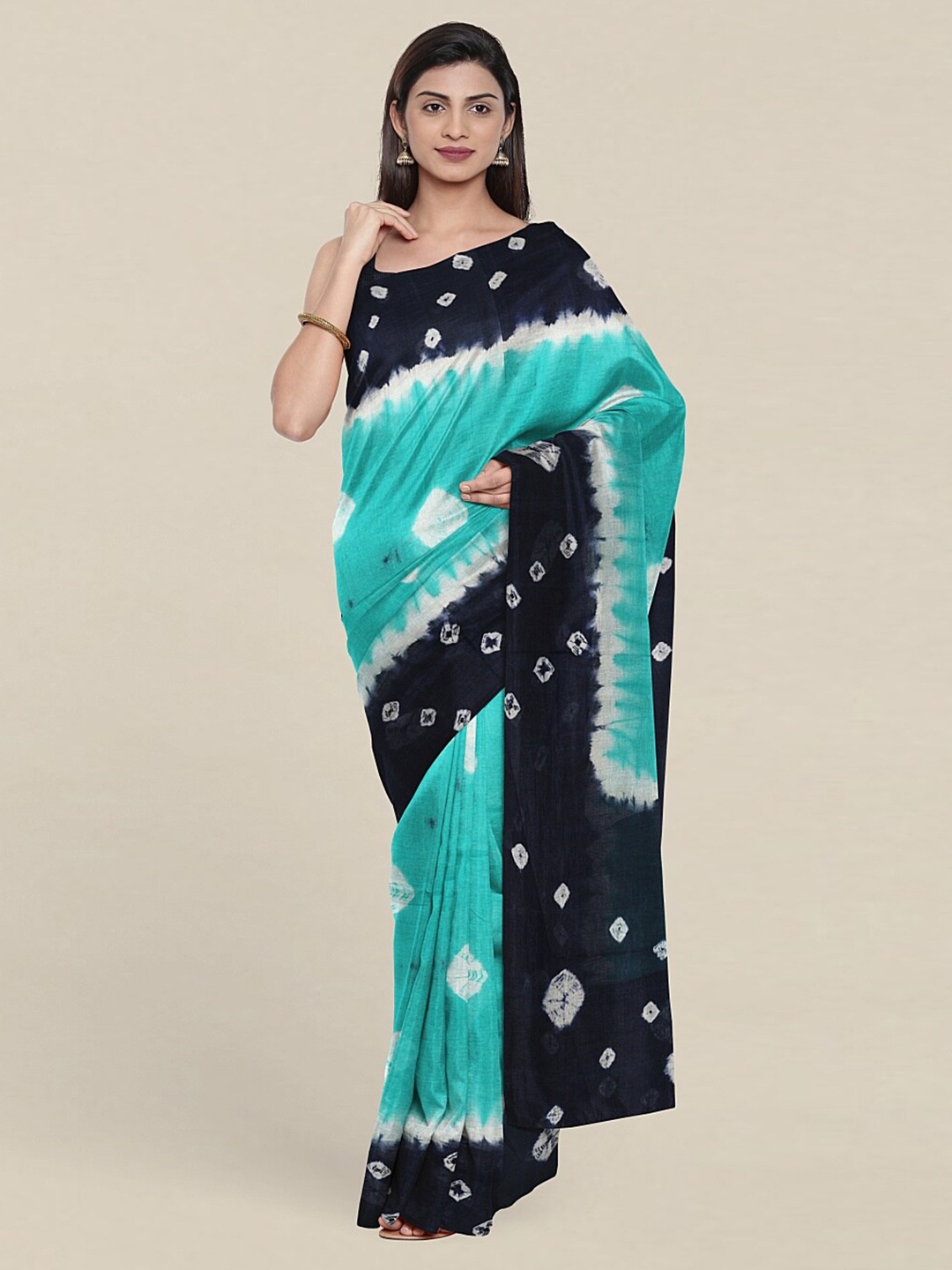 

Pothys Green & White Bandhani Saree