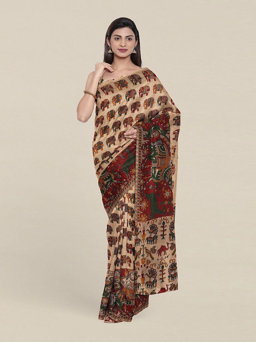

Pothys Cream-Coloured & Maroon Ethnic Motifs Saree