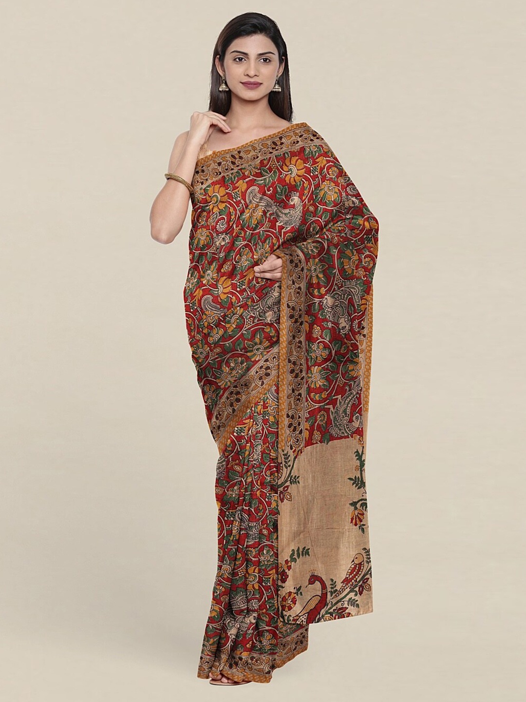 

Pothys Red & Green Ethnic Motifs Saree