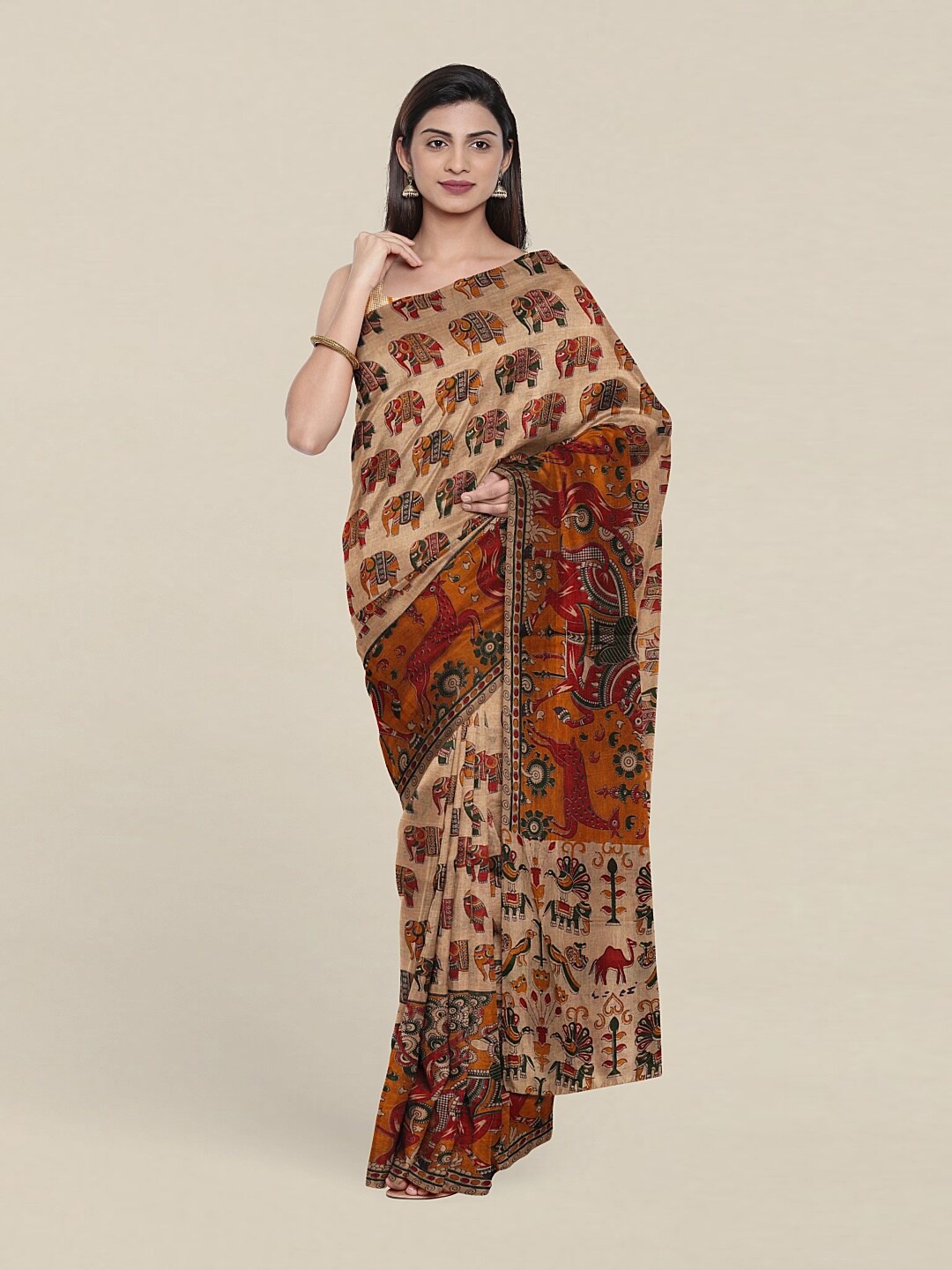 

Pothys Cream-Coloured & Maroon Ethnic Motifs Saree