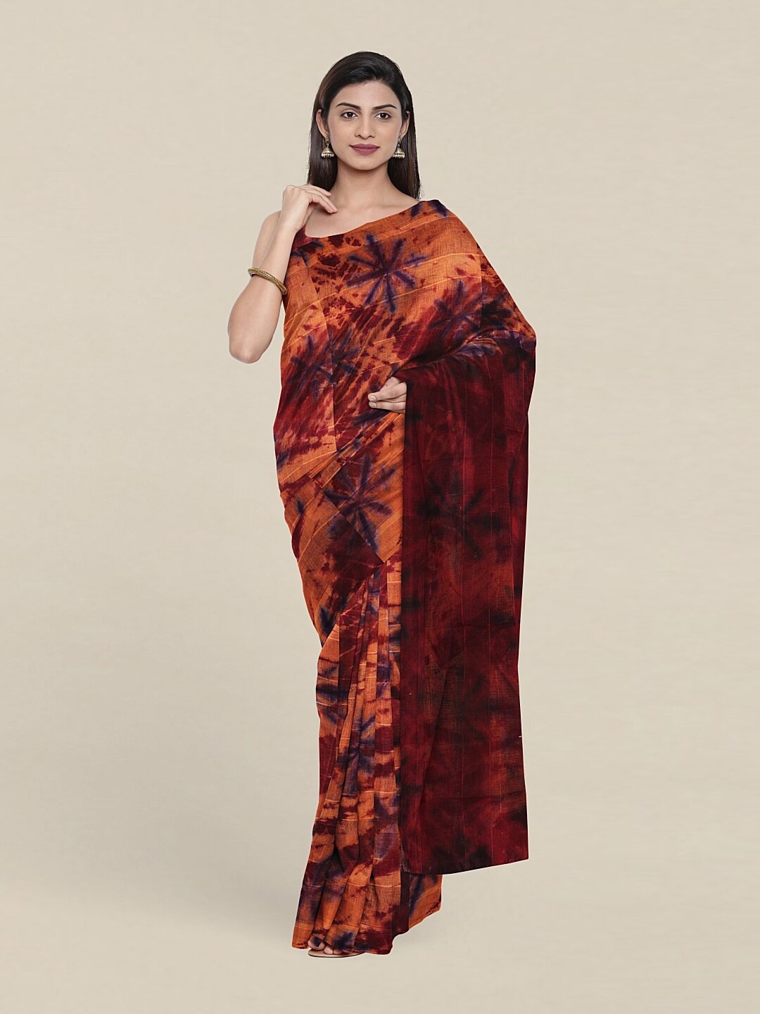 

Pothys Peach-Coloured & Purple Tie and Dye Saree