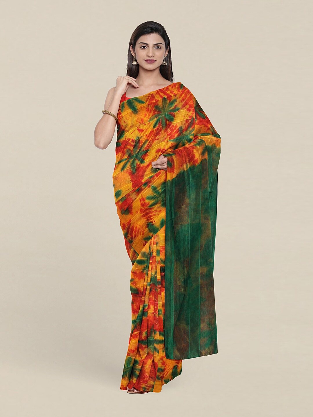 

Pothys Yellow & Green Tie and Dye Saree