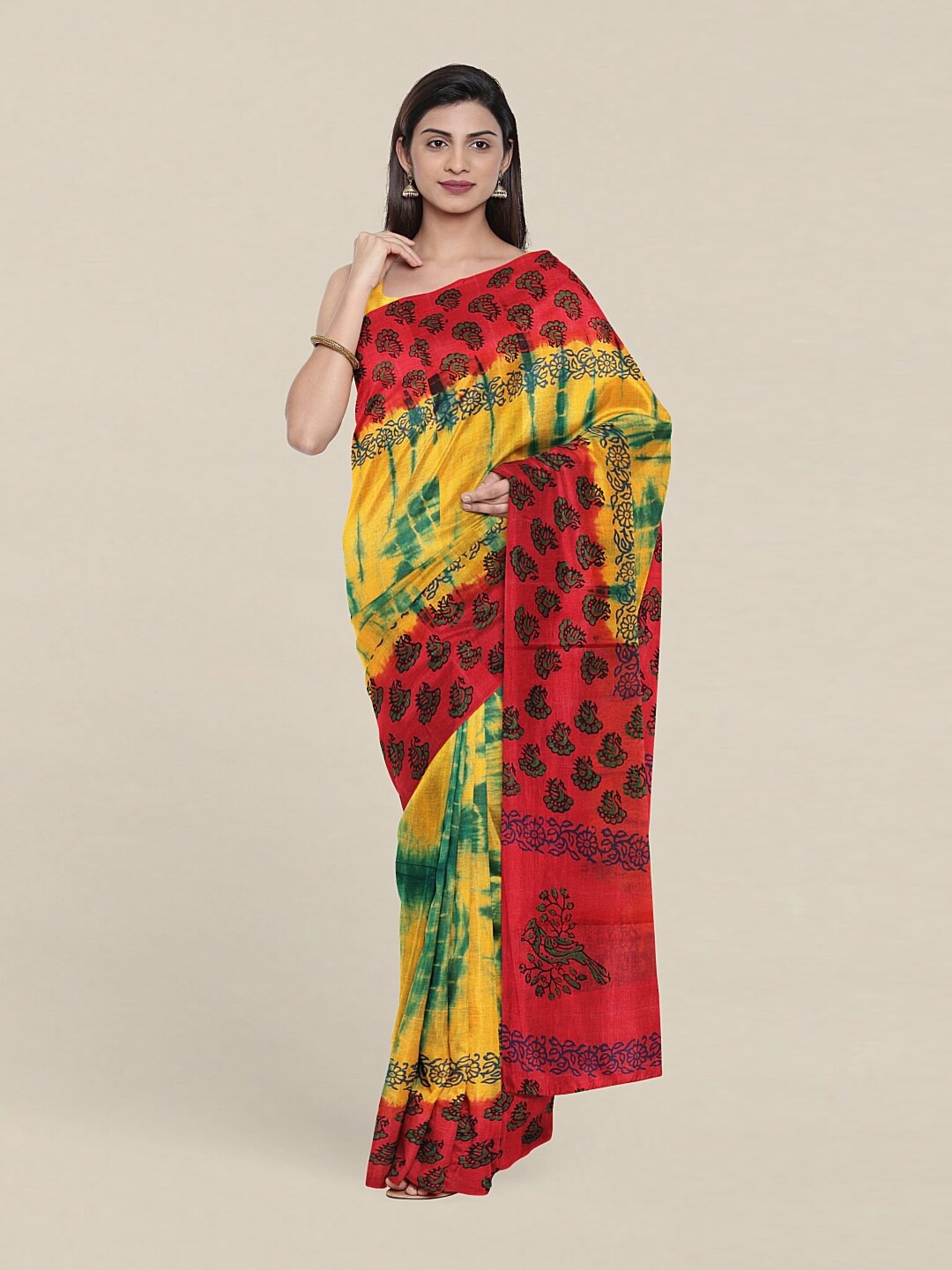 

Pothys Yellow & Green Tie and Dye Saree