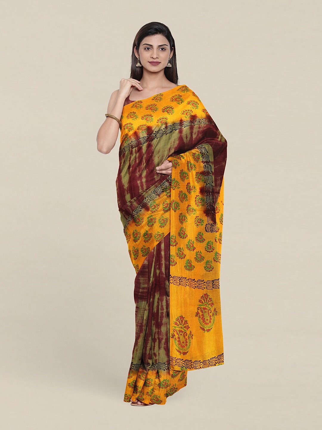 

Pothys Purple & Yellow Ethnic Motifs Saree