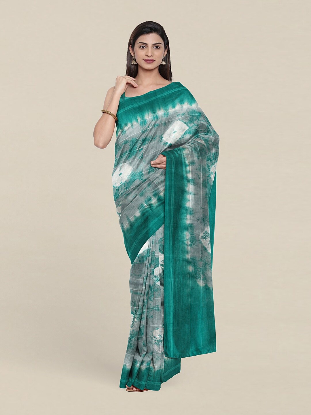 

Pothys Grey & Green Bandhani Saree